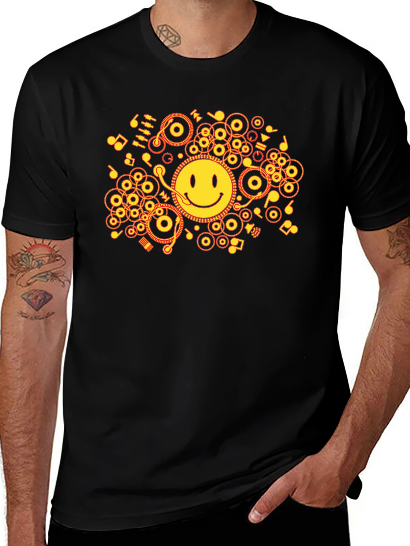 Variant 20 of Smiley Face Music T-Shirt - Black
