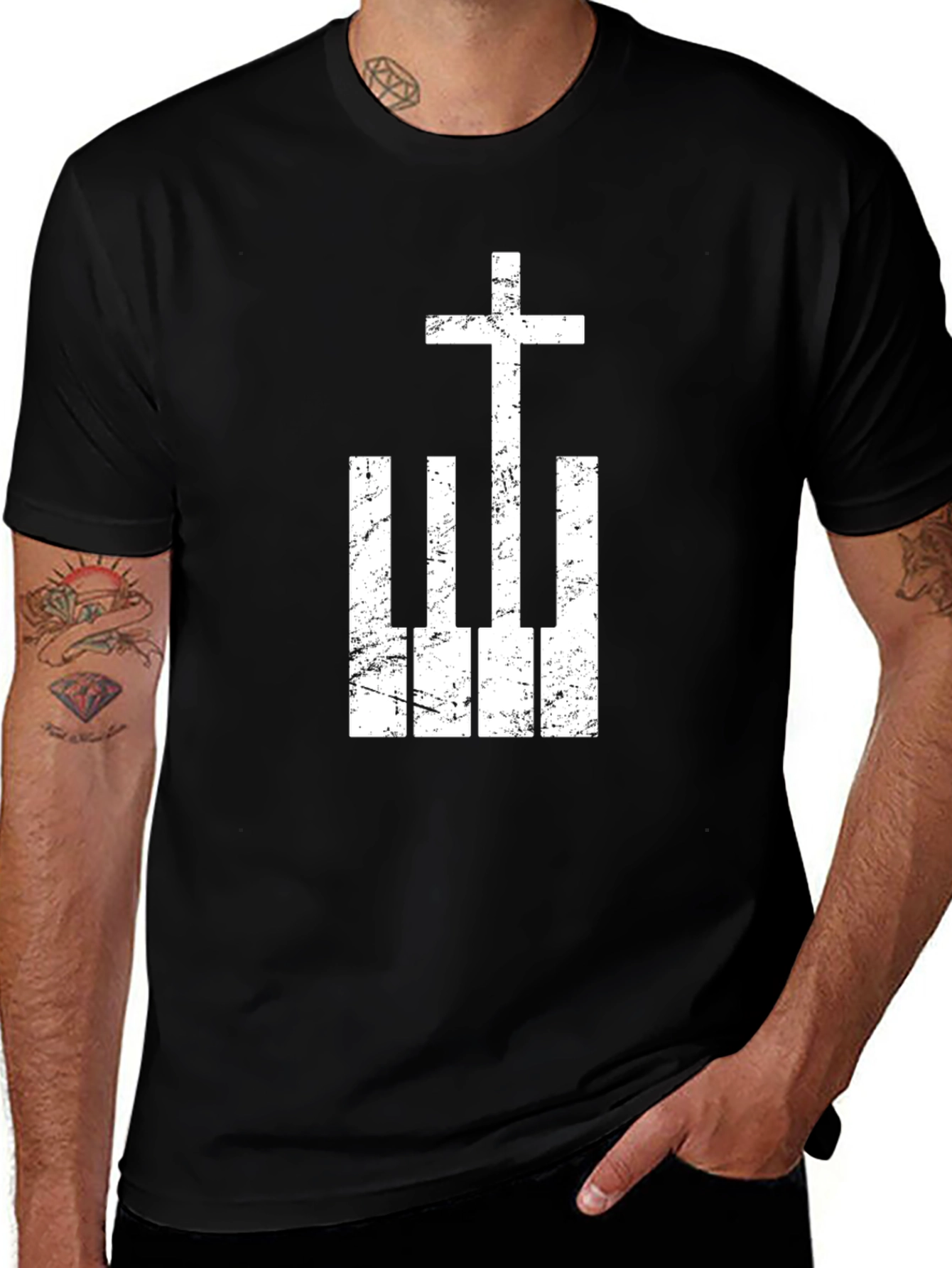 Variant 4 of Christian Piano Cross Graphic Tee - Black