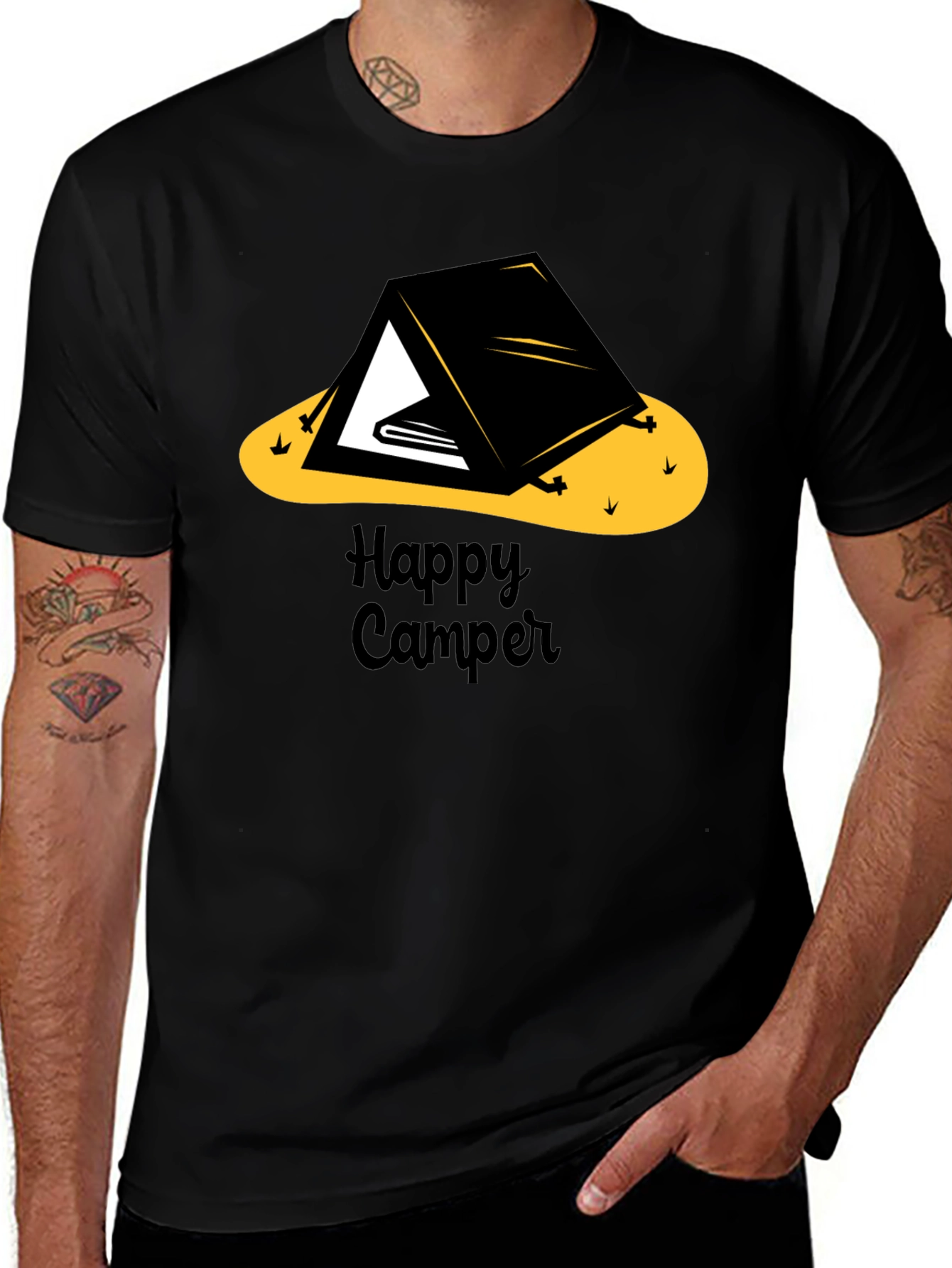 Variant 26 of Happy Camper Graphic Tee - Black Cotton T-Shirt