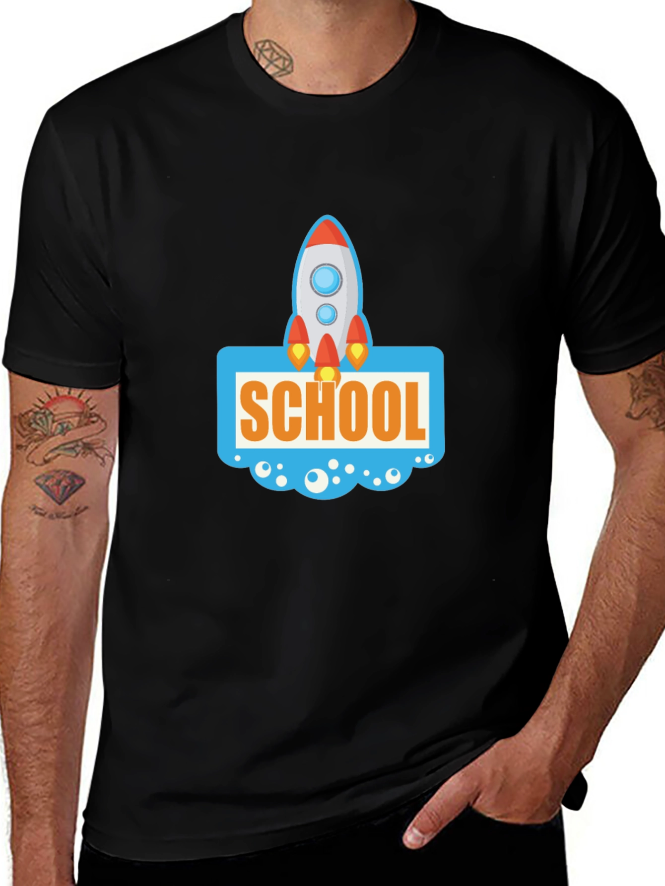 Variant 5 of School Rocket Graphic Tee - Black Cotton T-Shirt