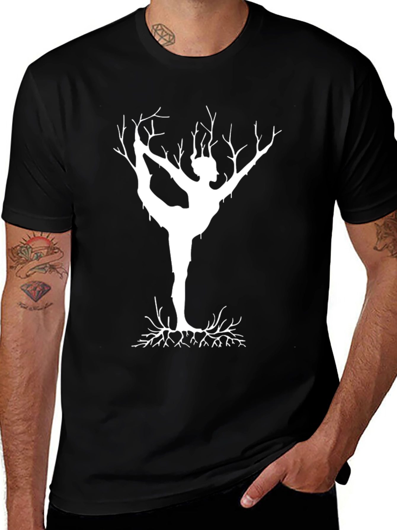 Variant 18 of Yoga Tree Graphic Tee - Unique Black Cotton Shirt