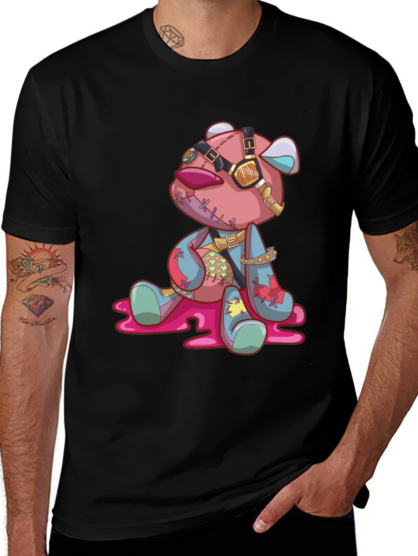 Variant 23 of Edgy Patchwork Teddy Bear Graphic T-Shirt