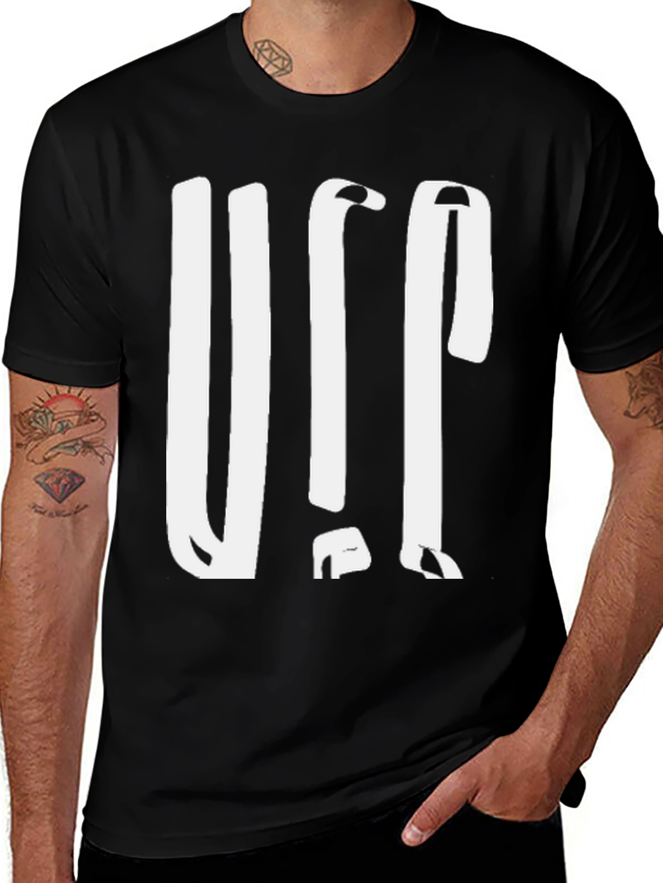 Black Bold Graphic Print Black Cotton Tee main image