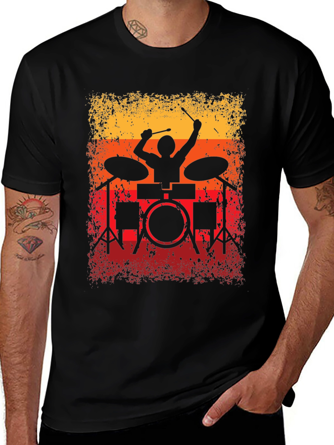 Variant 5 of Retro Drummer Silhouette Graphic Tee