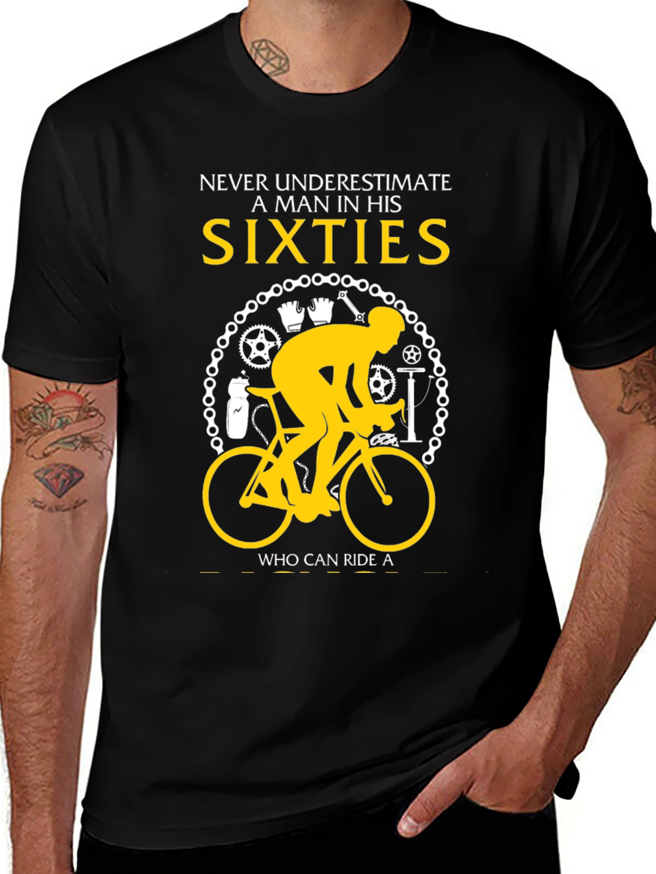 Variant 22 of Never Underestimate A Man in His Sixties Cycling T-Shirt