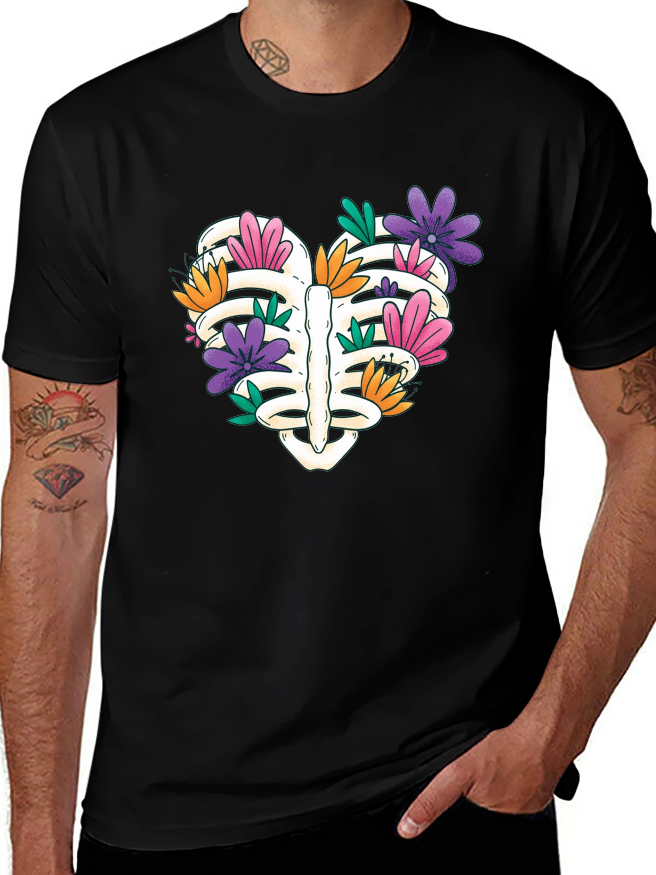 Variant 14 of Floral Rib Cage Heart Graphic T-Shirt