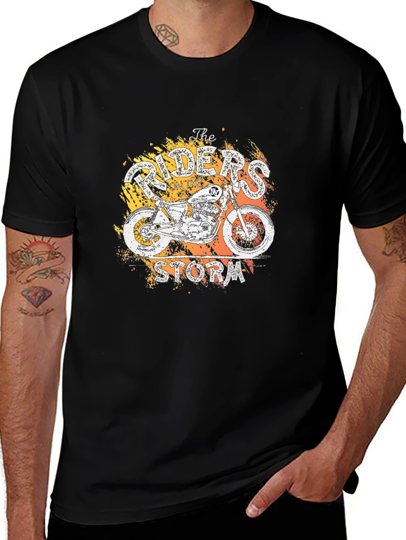 Variant 26 of The Riders Storm Graphic Tee - Black Motorcycle T-Shirt