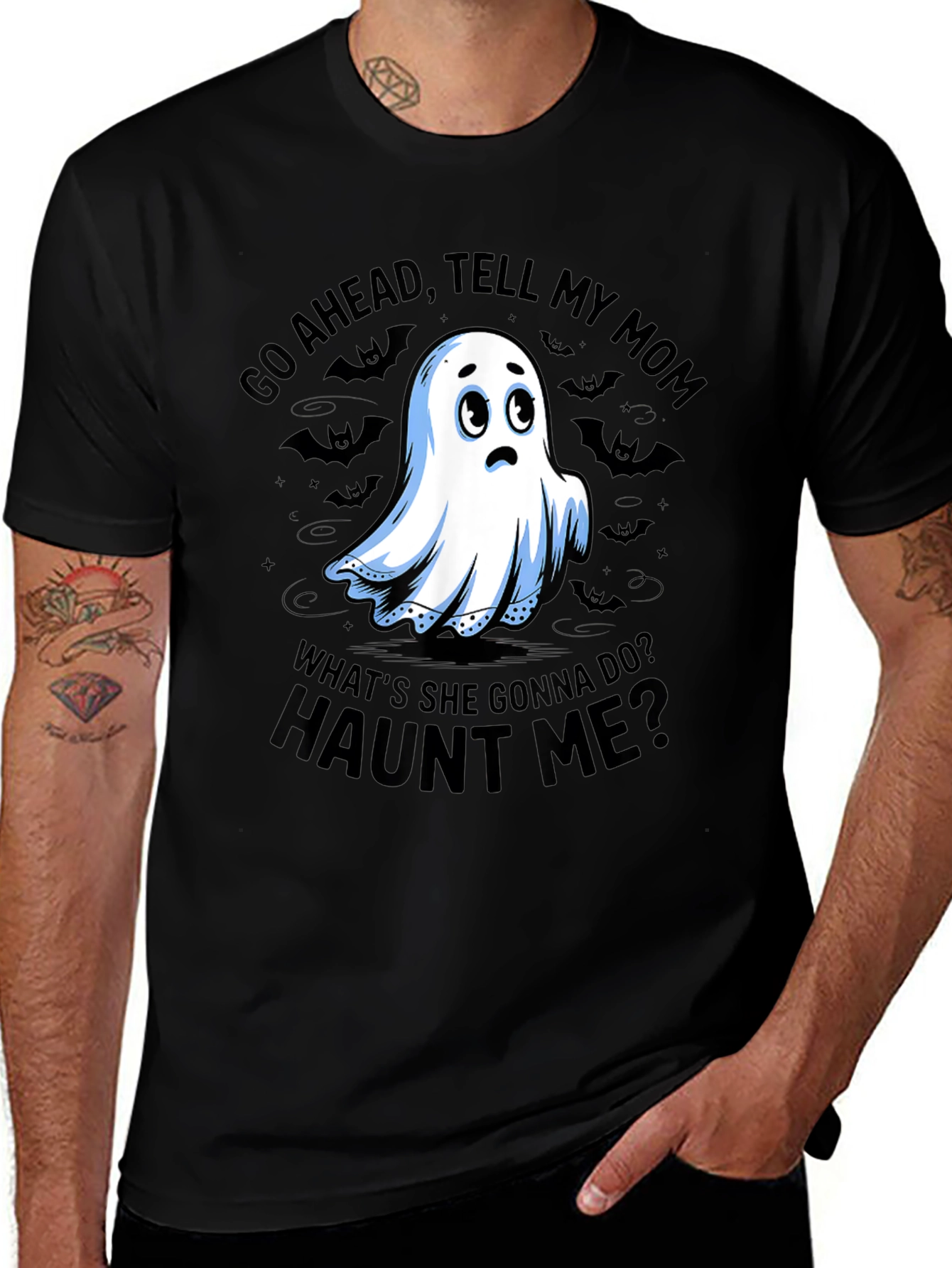 Variant 23 of Funny Ghost Mom Halloween Black T-Shirt