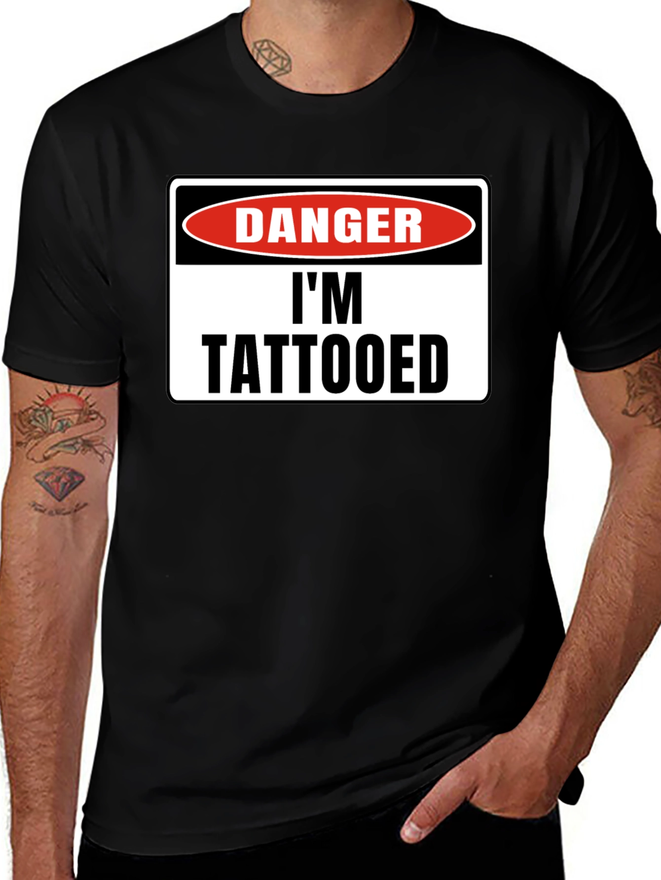 Danger I'm Tattooed Novelty Graphic T-Shirt