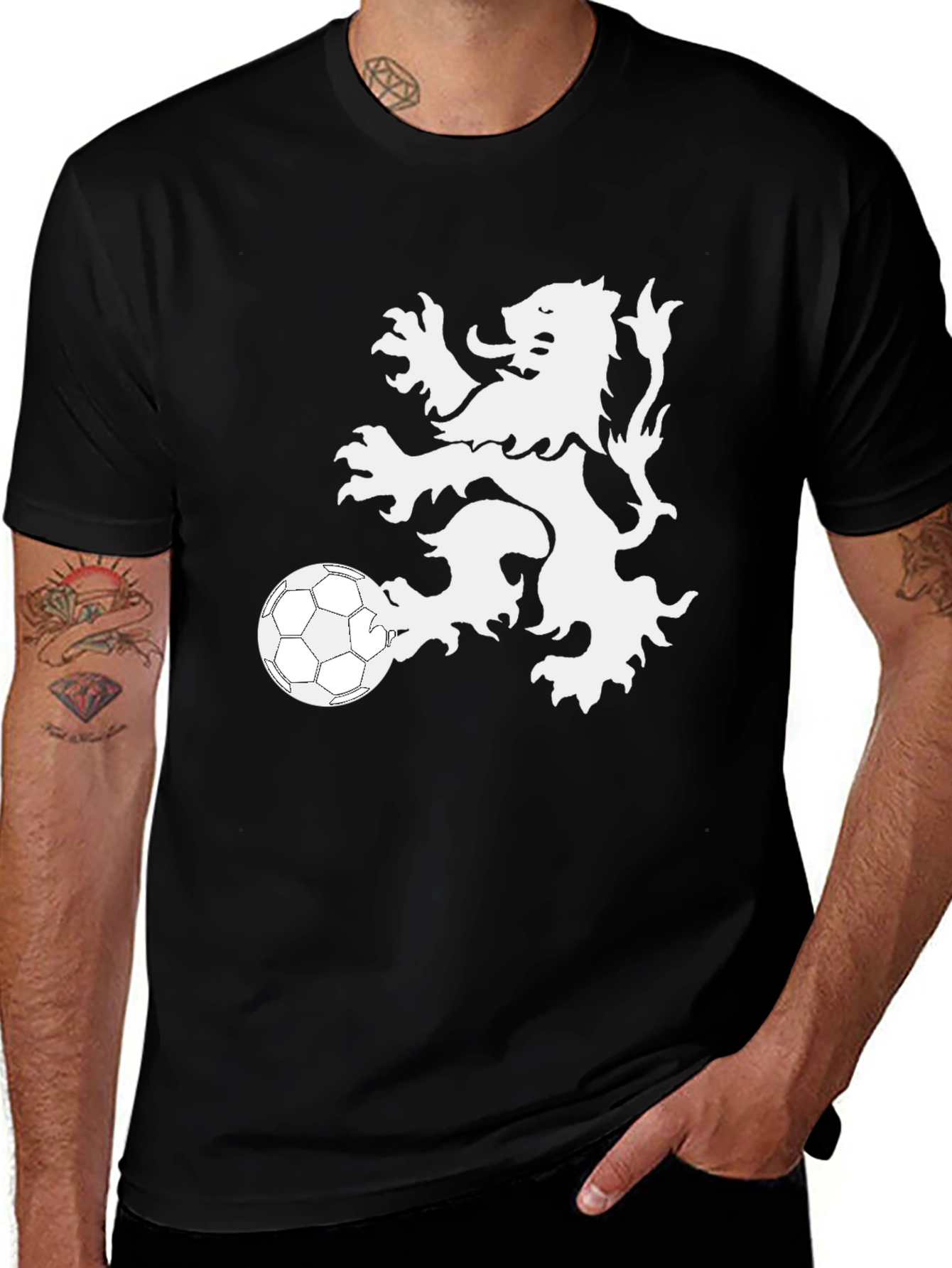 Variant 24 of Lion & Soccer Ball Graphic Tee - Stylish Men's Black T-Shirt
