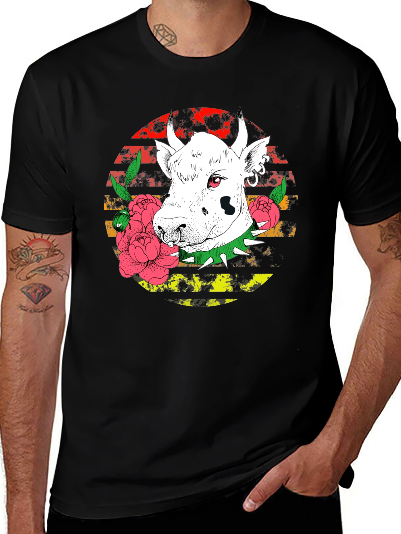 Variant 3 of Edgy Cow Graphic Tee - Punk Rock Style