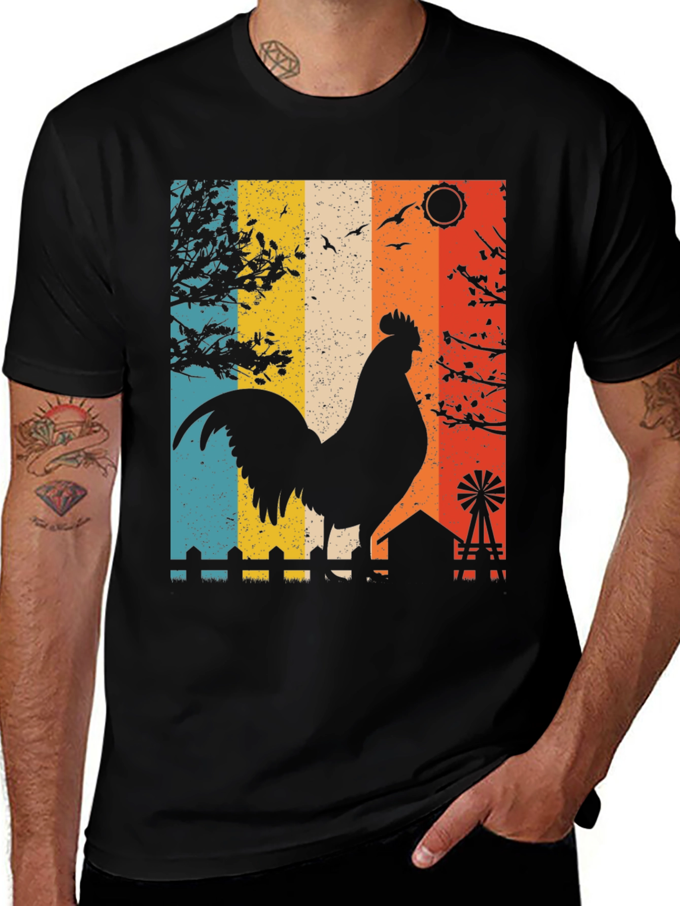 Variant 8 of Retro Rooster Farm T-Shirt
