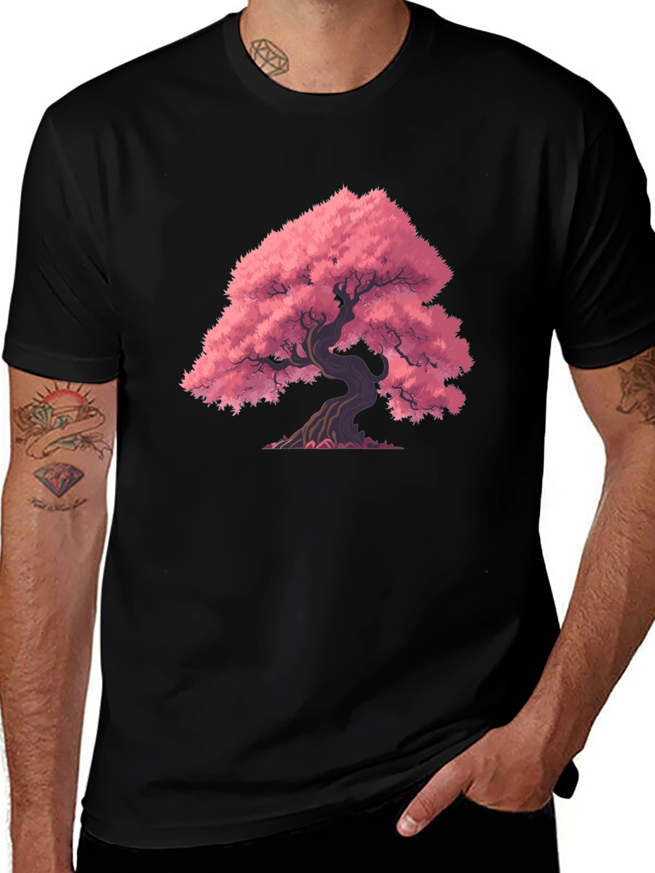 Sakura Tree Graphic Black T-Shirt