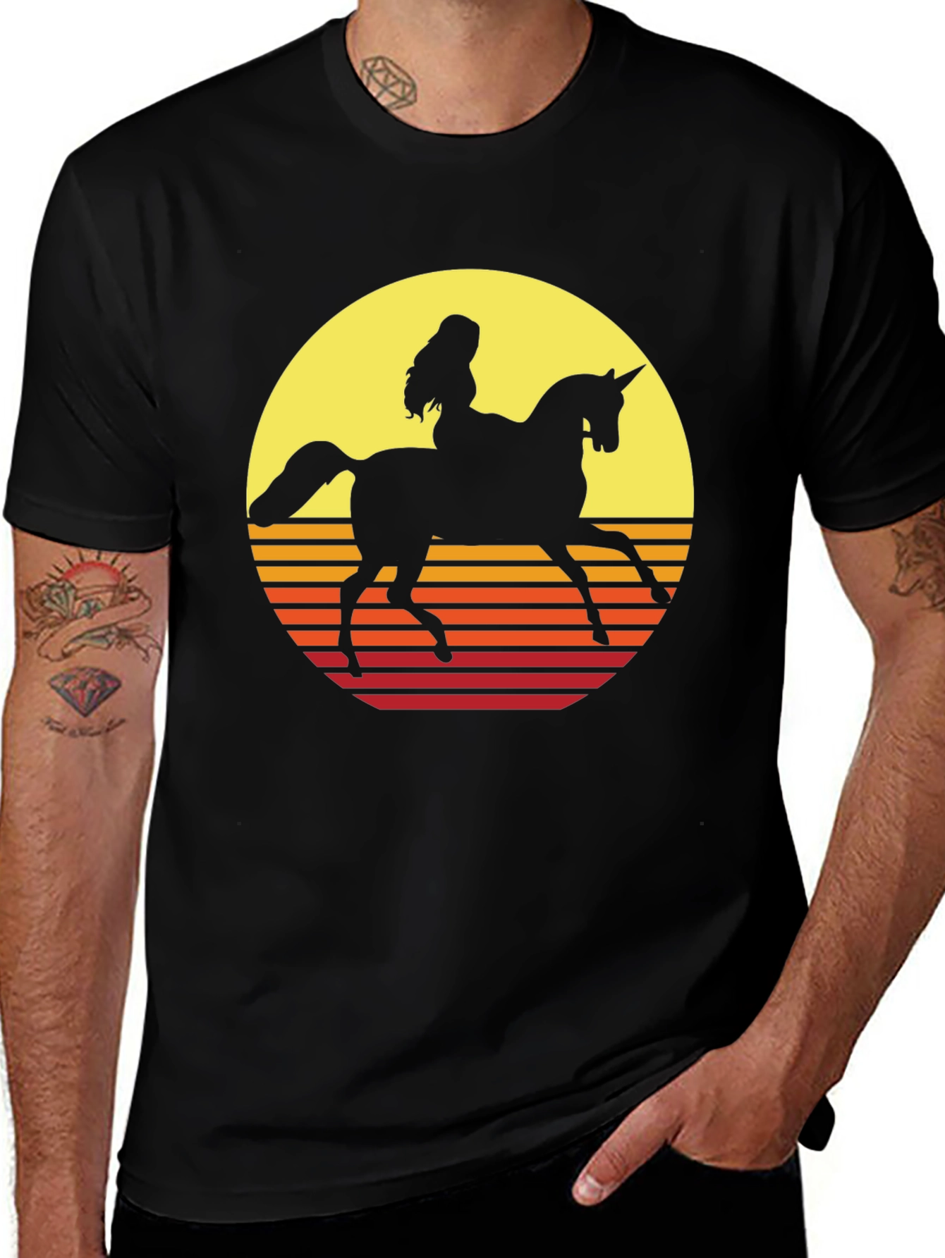 Variant 26 of Retro Horse Rider Tee - Sunset Graphic T-Shirt