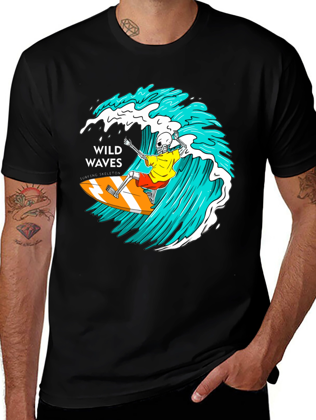 Variant 20 of Wild Waves Surfing Skeleton Graphic T-Shirt