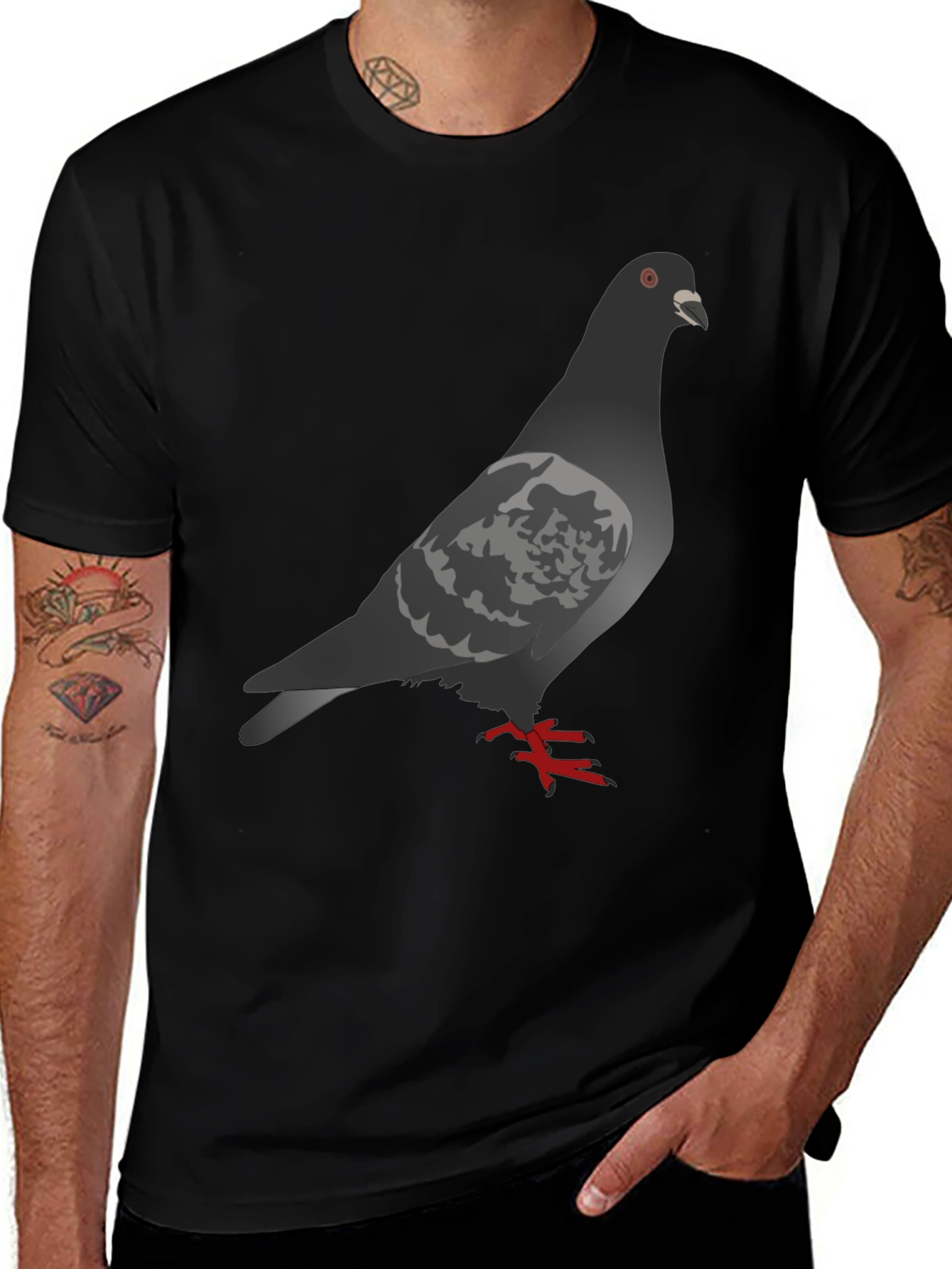 Variant 20 of Pigeon Graphic Tee - Urban Style Black T-Shirt