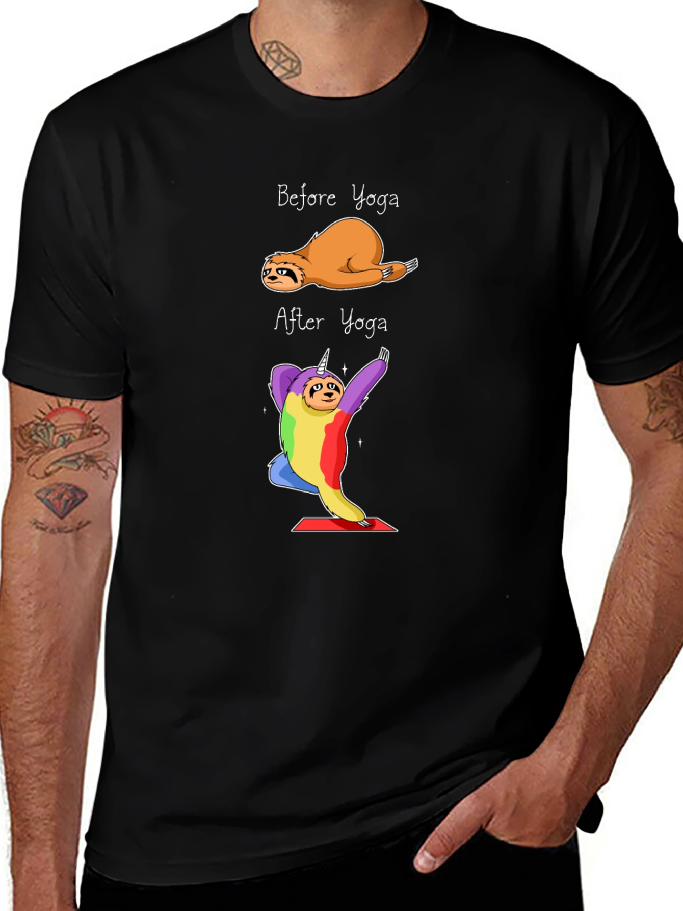 Variant 7 of Yoga Sloth Graphic Tee - Black Cotton T-Shirt