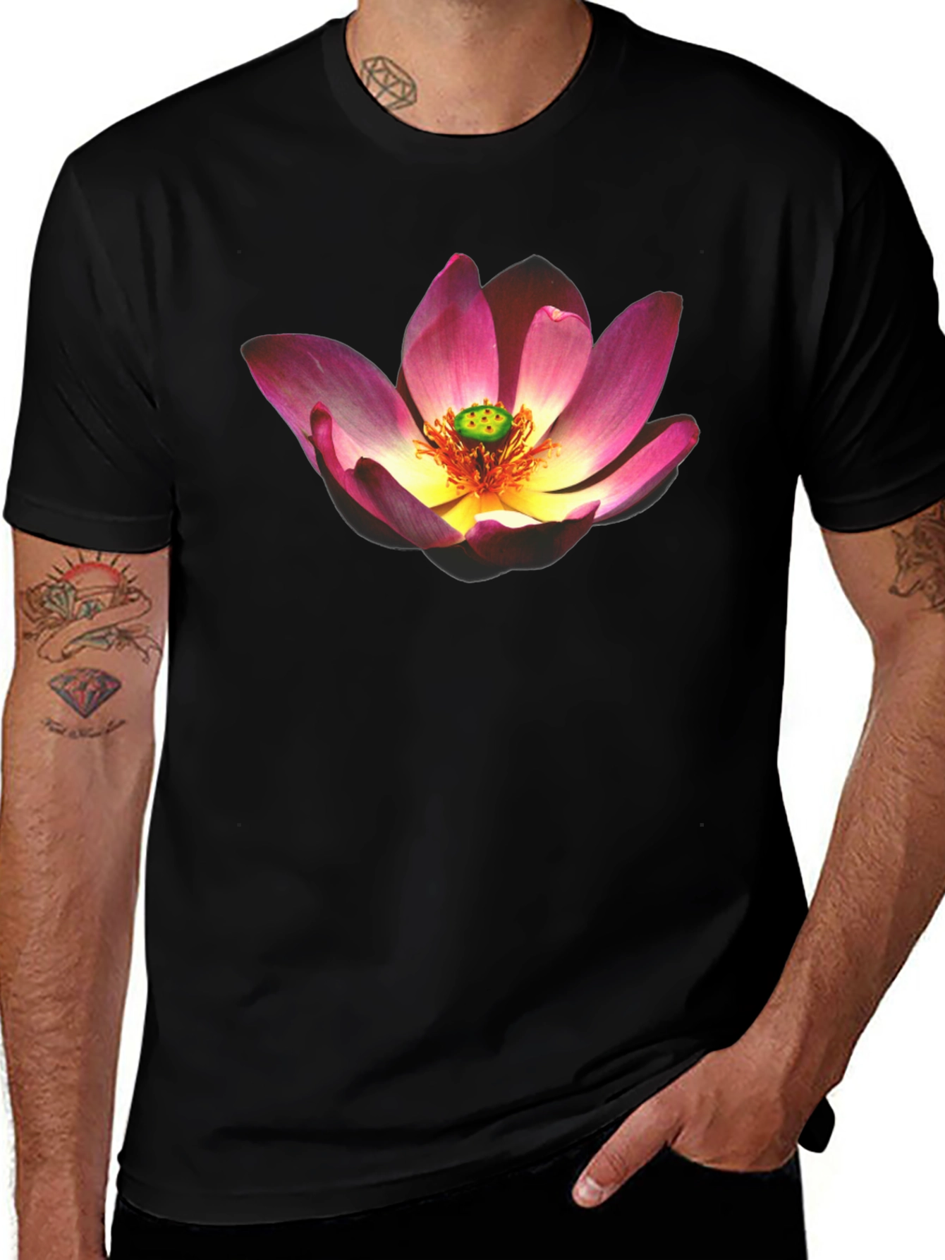 Variant 6 of Lotus Flower Graphic Black T-Shirt