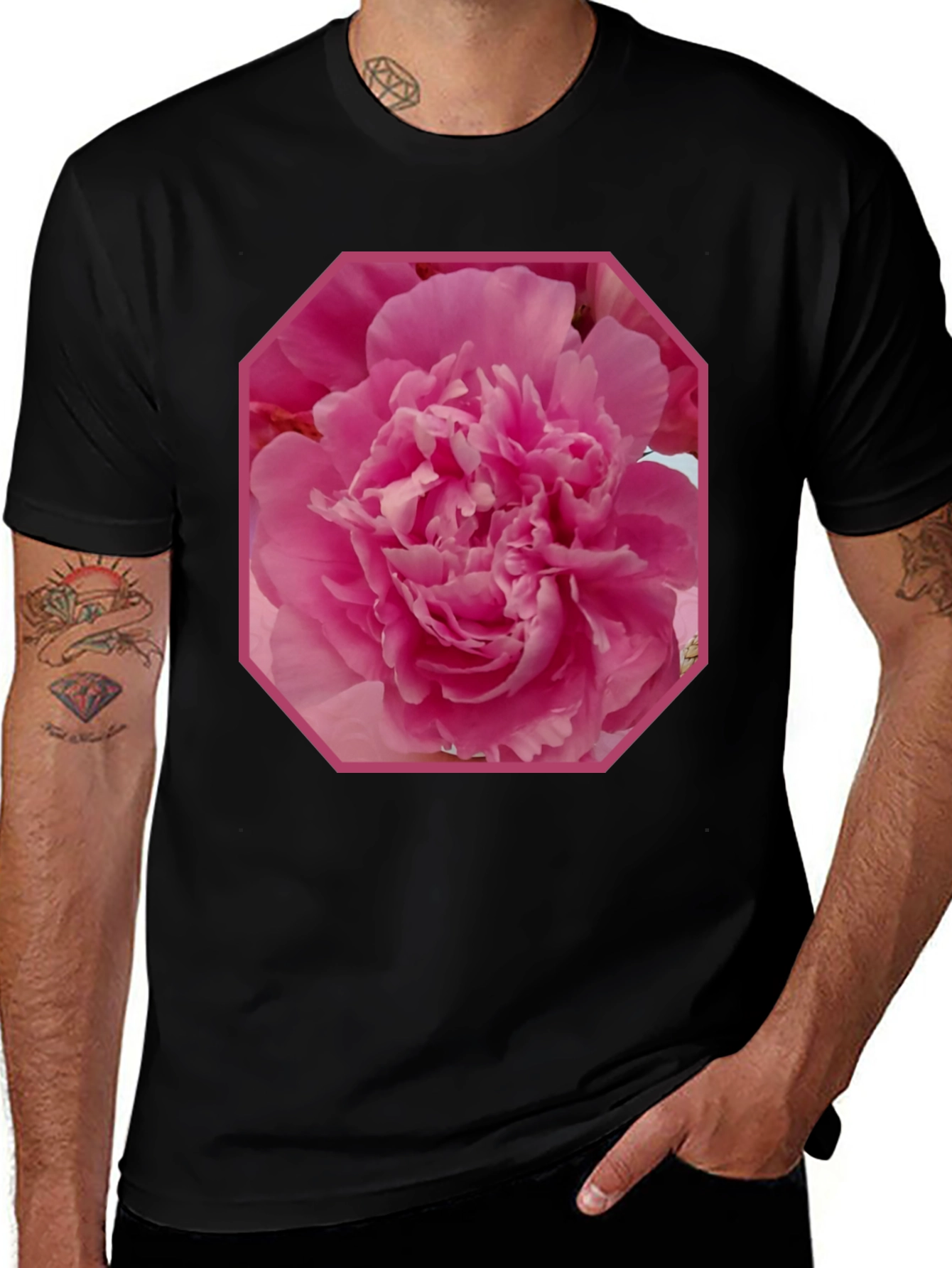 Variant 6 of Pink Flower Graphic Tee - Stylish Men's Black T-Shirt