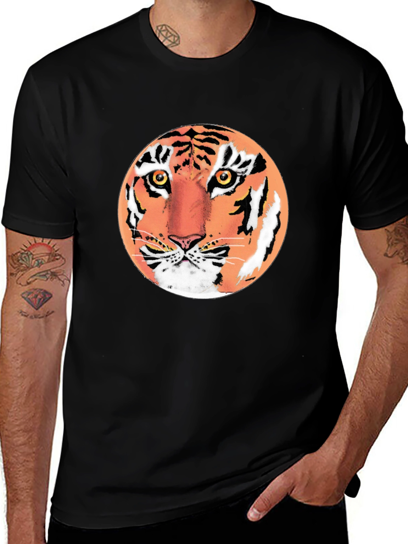 Variant 4 of Tiger Graphic Tee - Men's Black Crew Neck