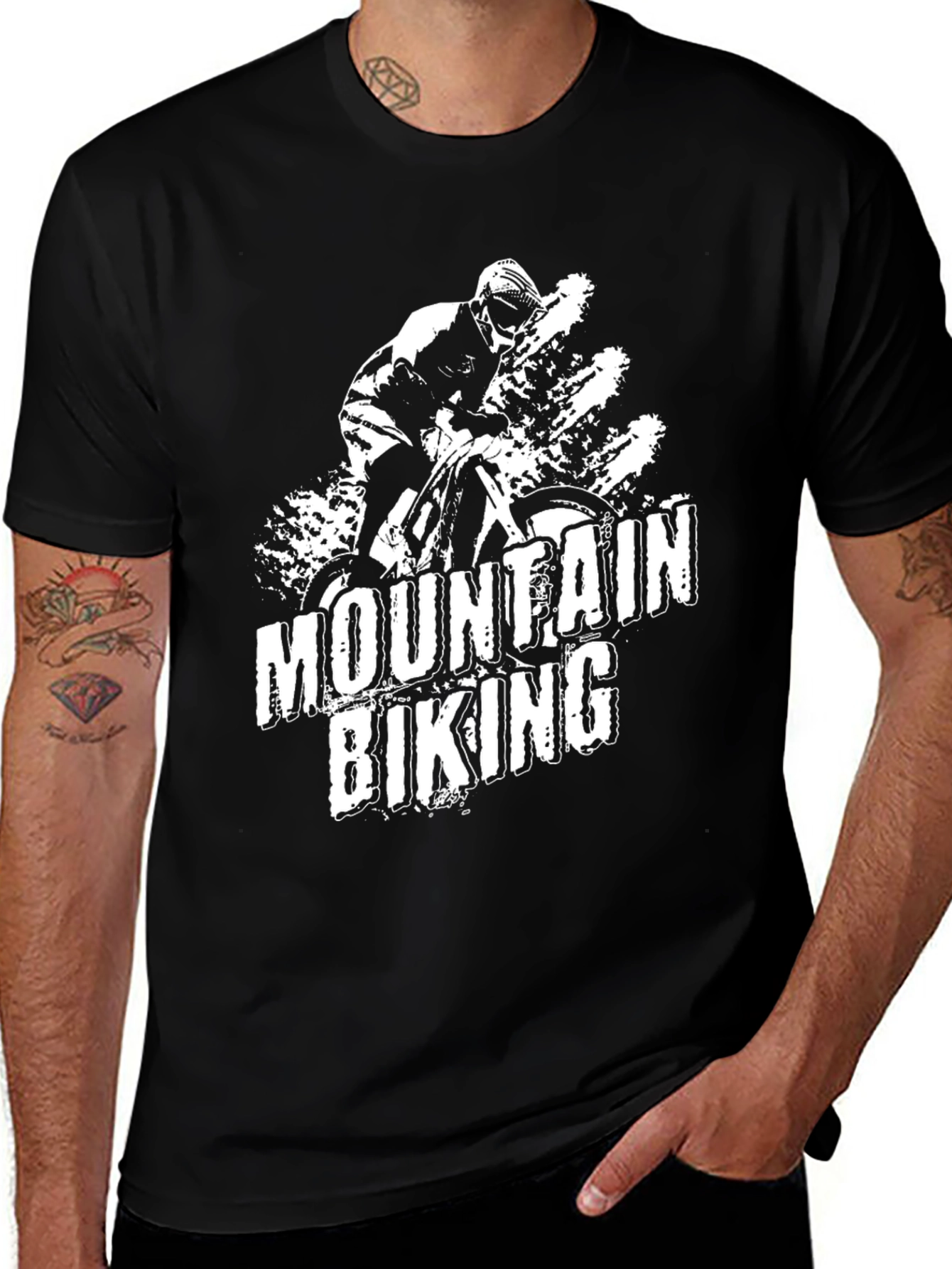 Variant 8 of Mountain Biking T-Shirt - Black Cotton Tee