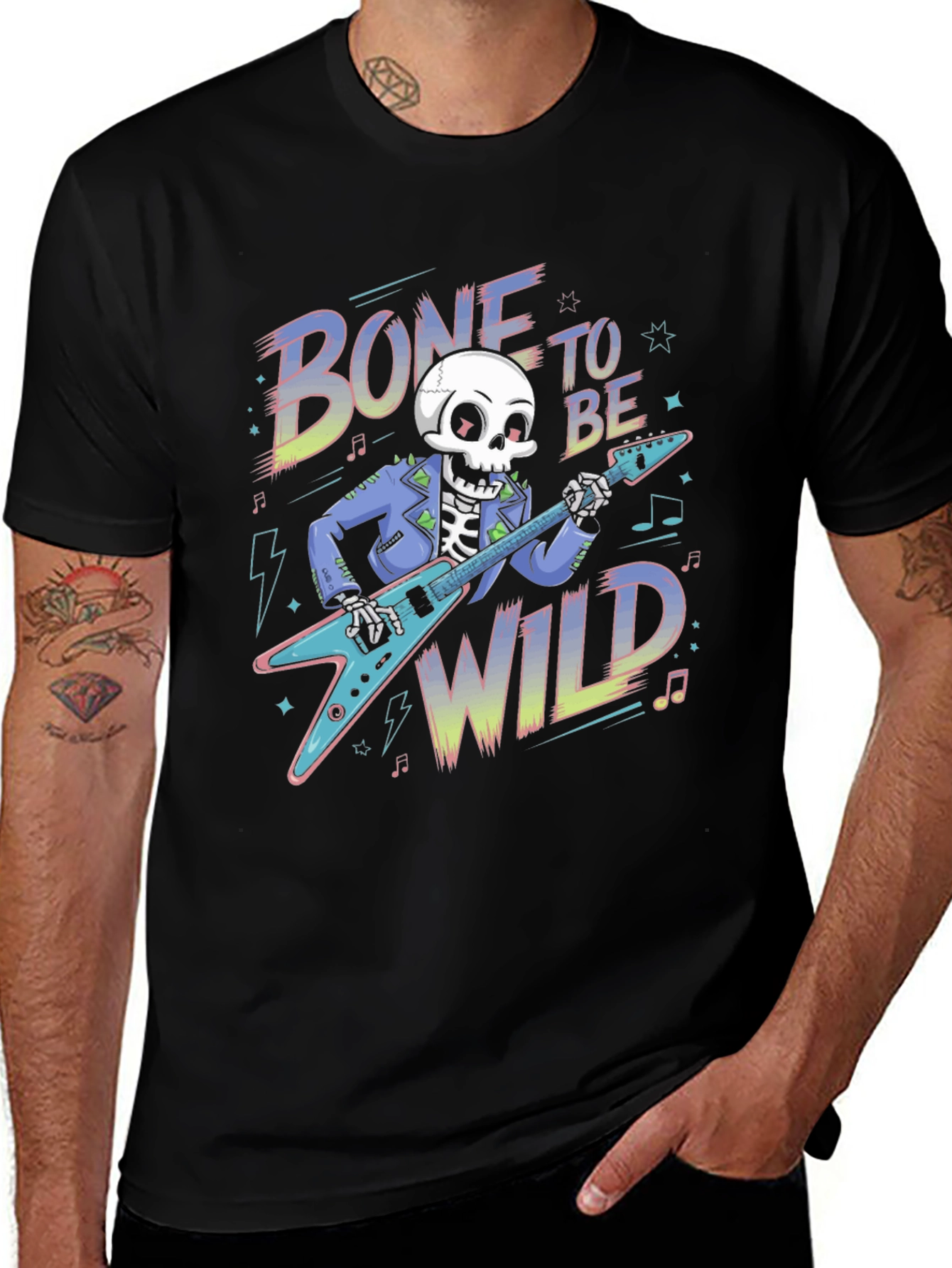 Variant 22 of Bone to Be Wild Skeleton Guitarist Black T-Shirt