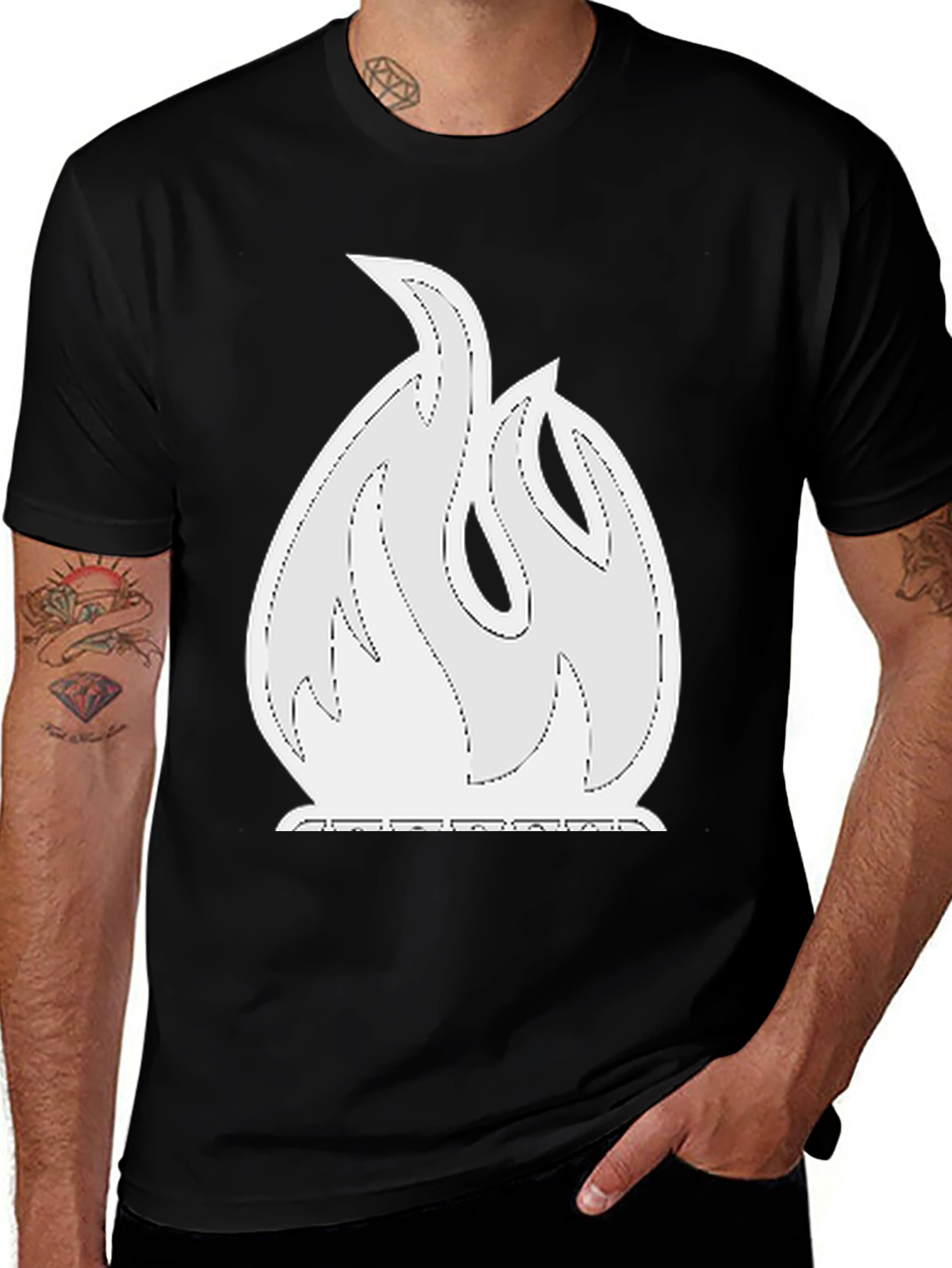 Variant 12 of Flame Graphic Tee - Black Cotton Blend Shirt