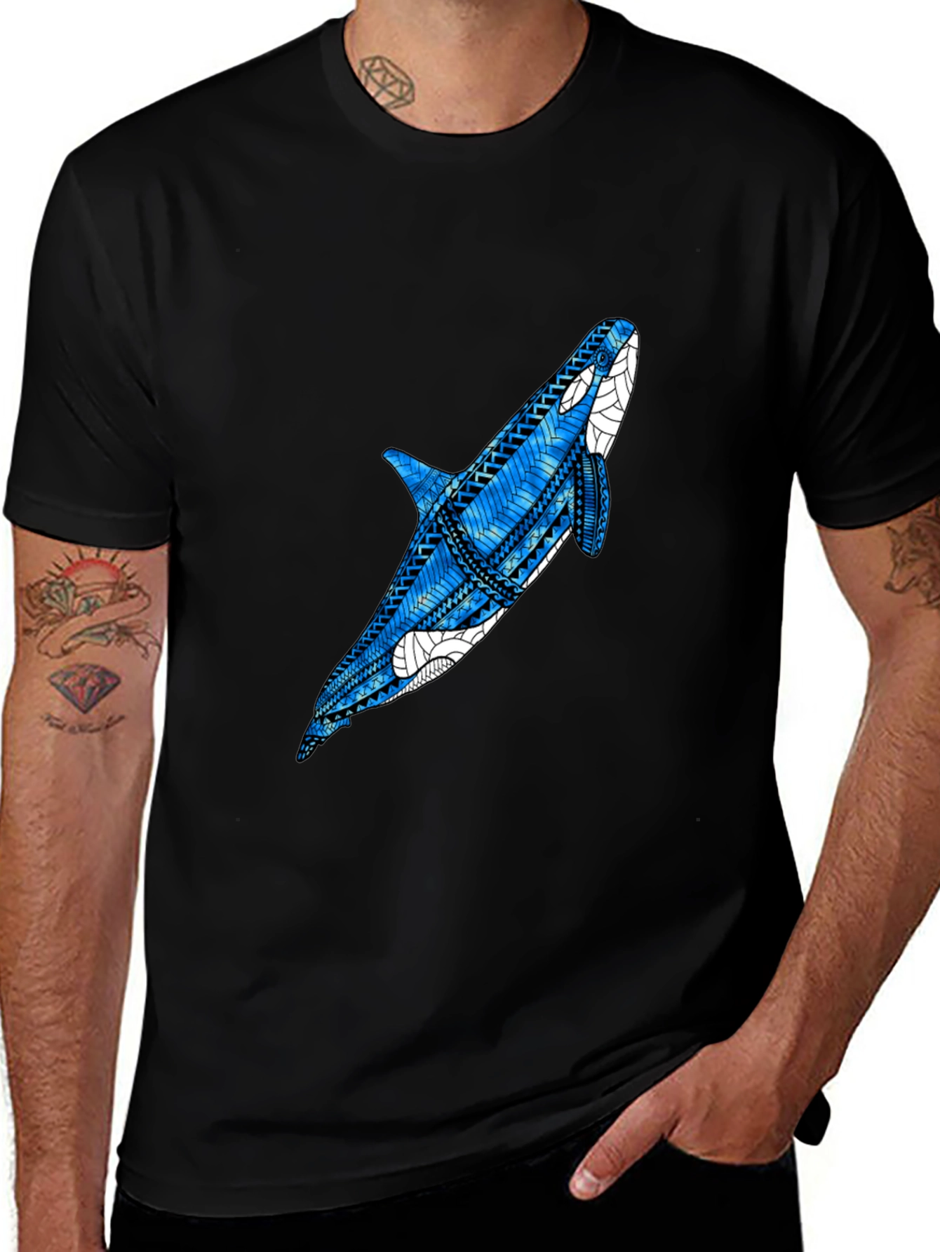 Variant 5 of Tribal Orca Graphic Print Men's Black T-Shirt