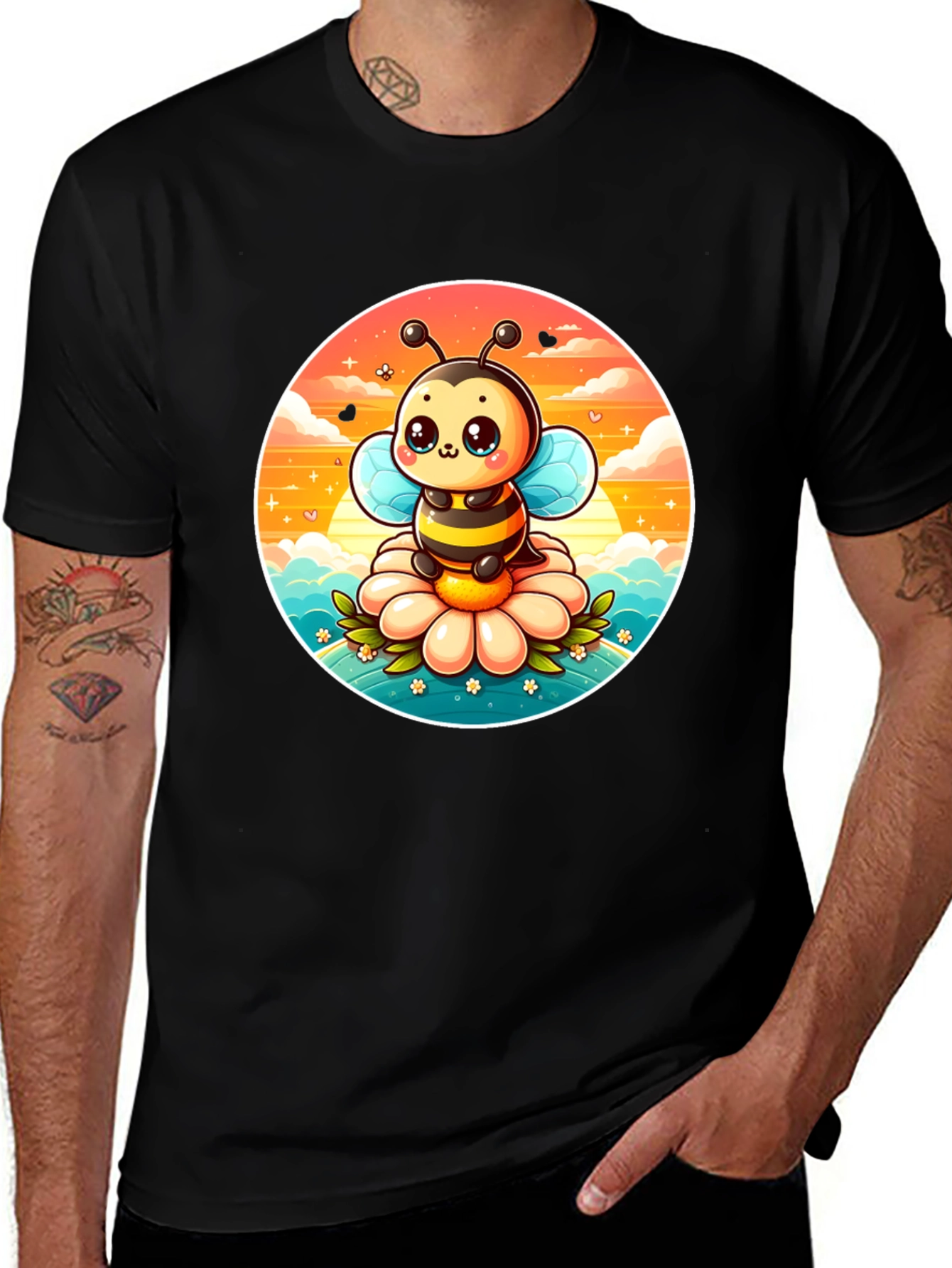 Variant 16 of Cute Cartoon Bee on Flower Graphic Tee