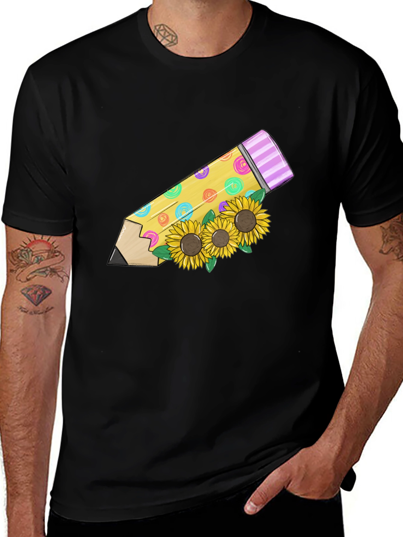 Variant 28 of Pencil Sunflower Graphic Tee - Black Casual Shirt