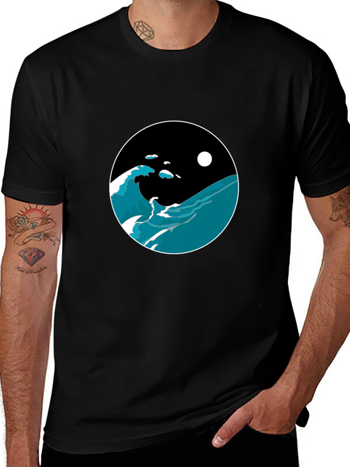 Variant 5 of Ocean Wave Graphic Black T-Shirt