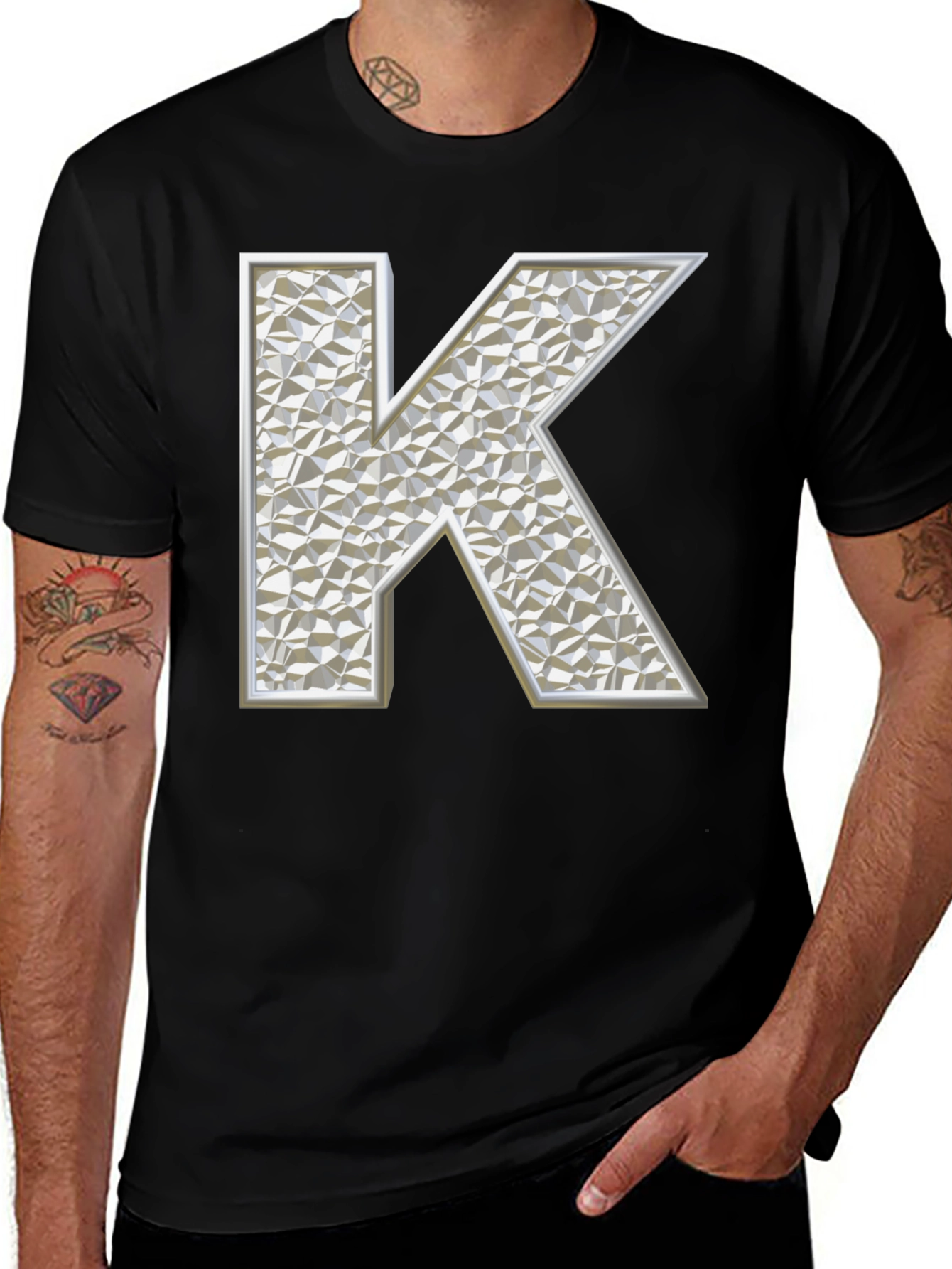 Variant 6 of Letter K T-Shirt - Geometric Pattern Tee