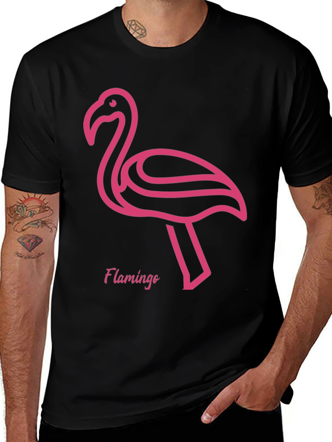 Variant 14 of Pink Flamingo Graphic Tee - Stylish Black T-Shirt
