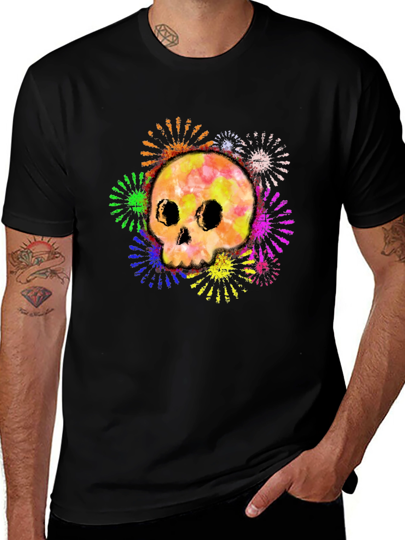 Variant 14 of Colorful Skull Fireworks Graphic Tee