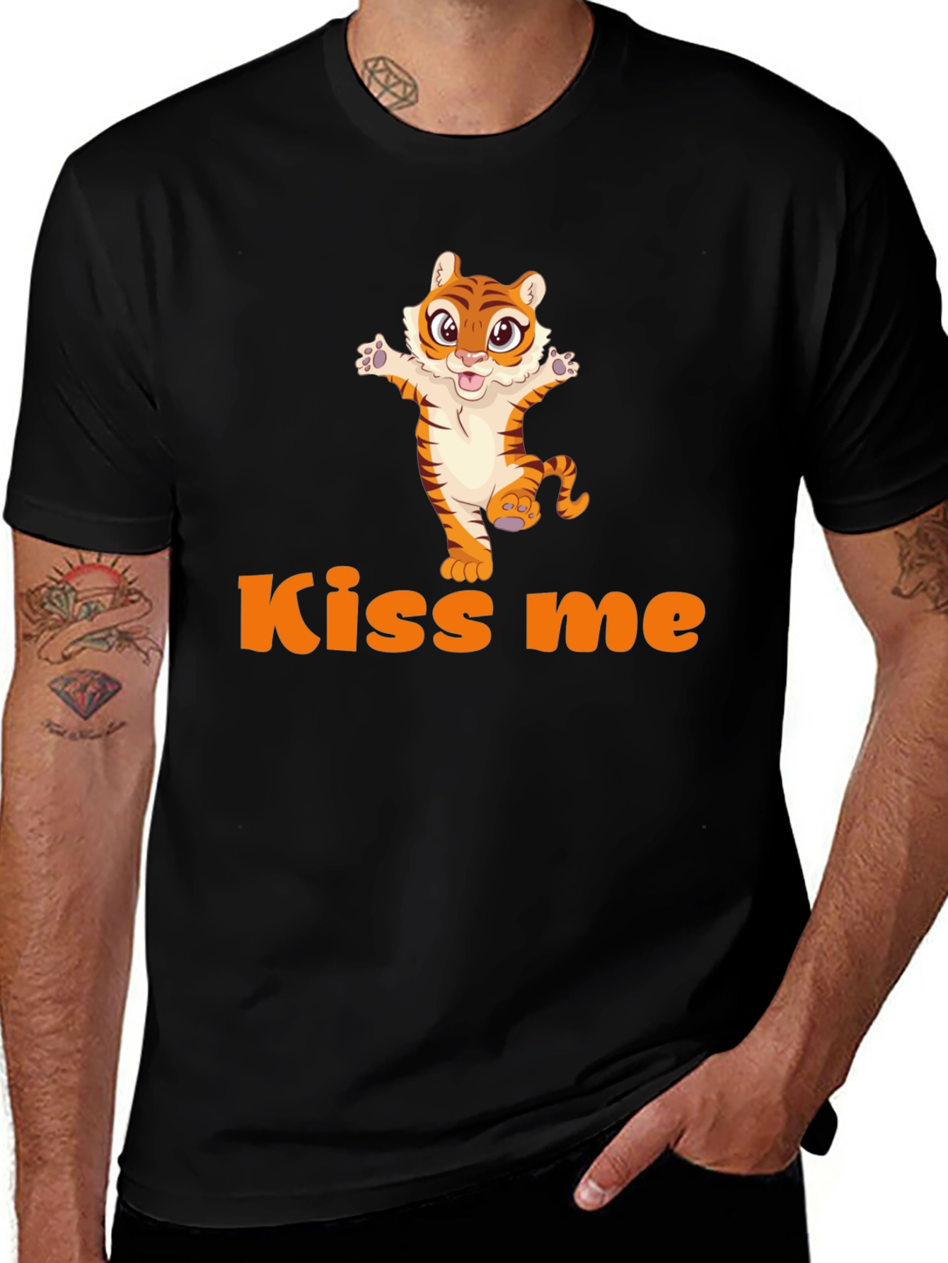 Variant 29 of Kiss Me Tiger Graphic Tee - Cute Animal Design
