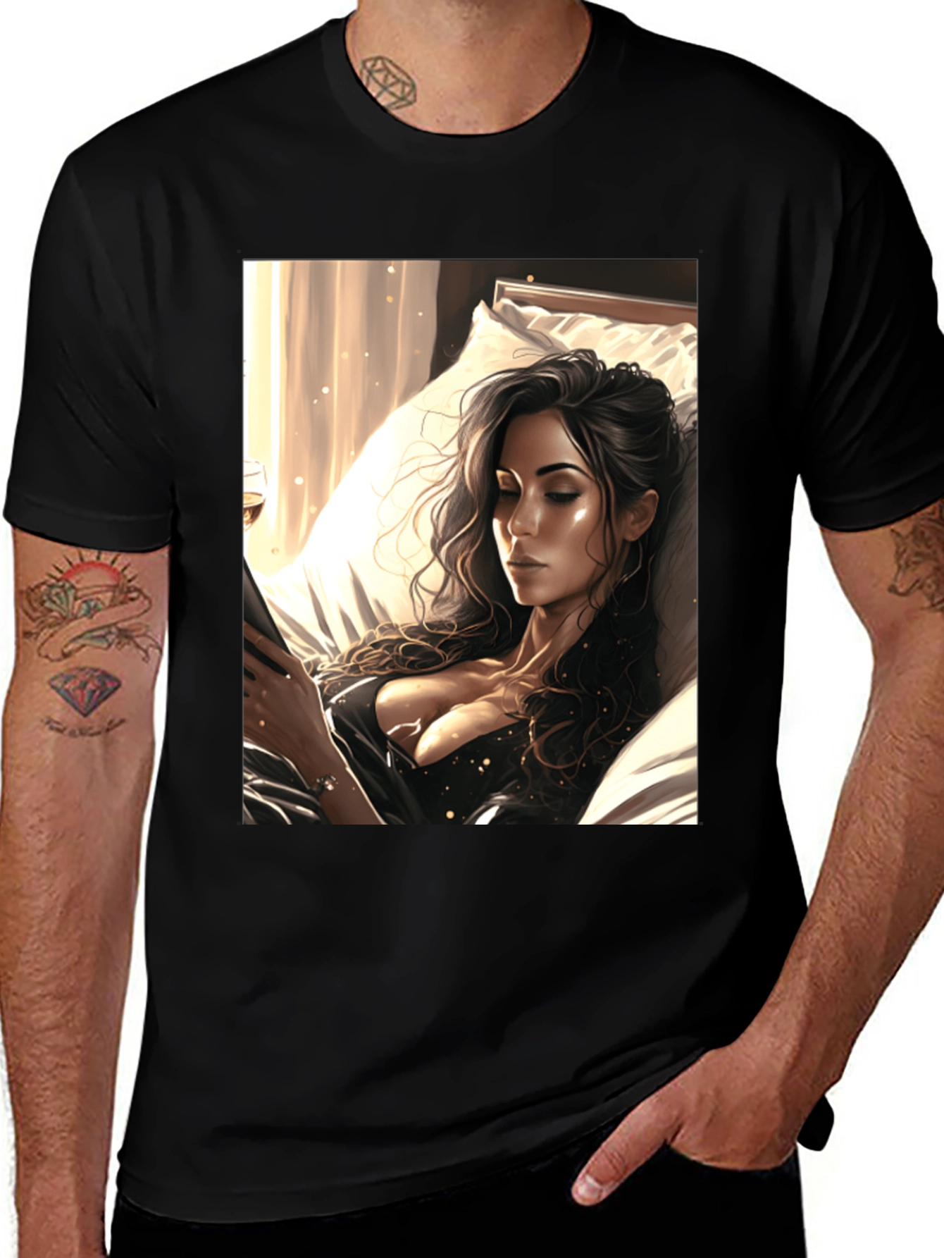Variant 23 of Black T-Shirt with Artistic Woman Design