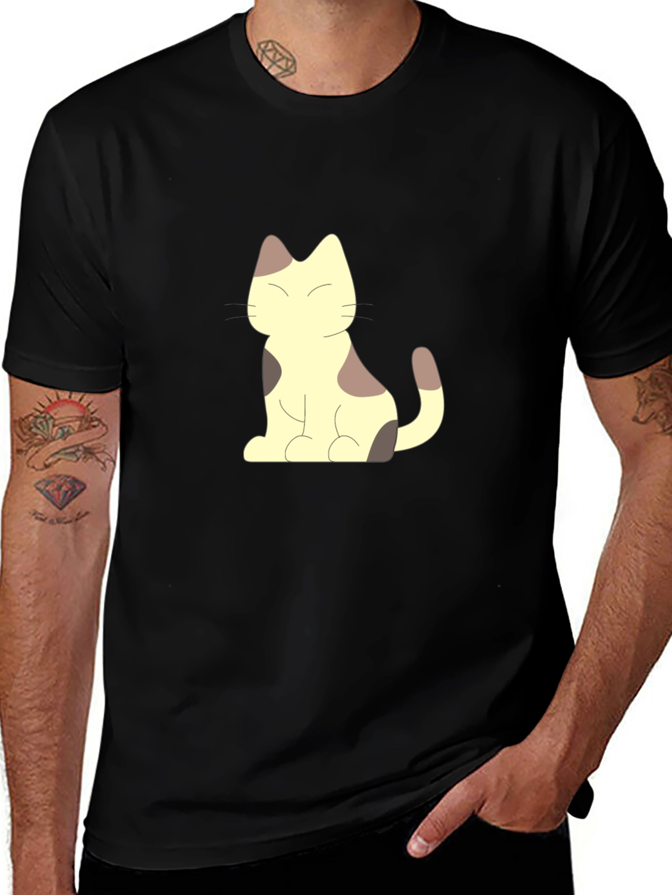 Variant 7 of Cute Cartoon Cat Graphic Tee - Black