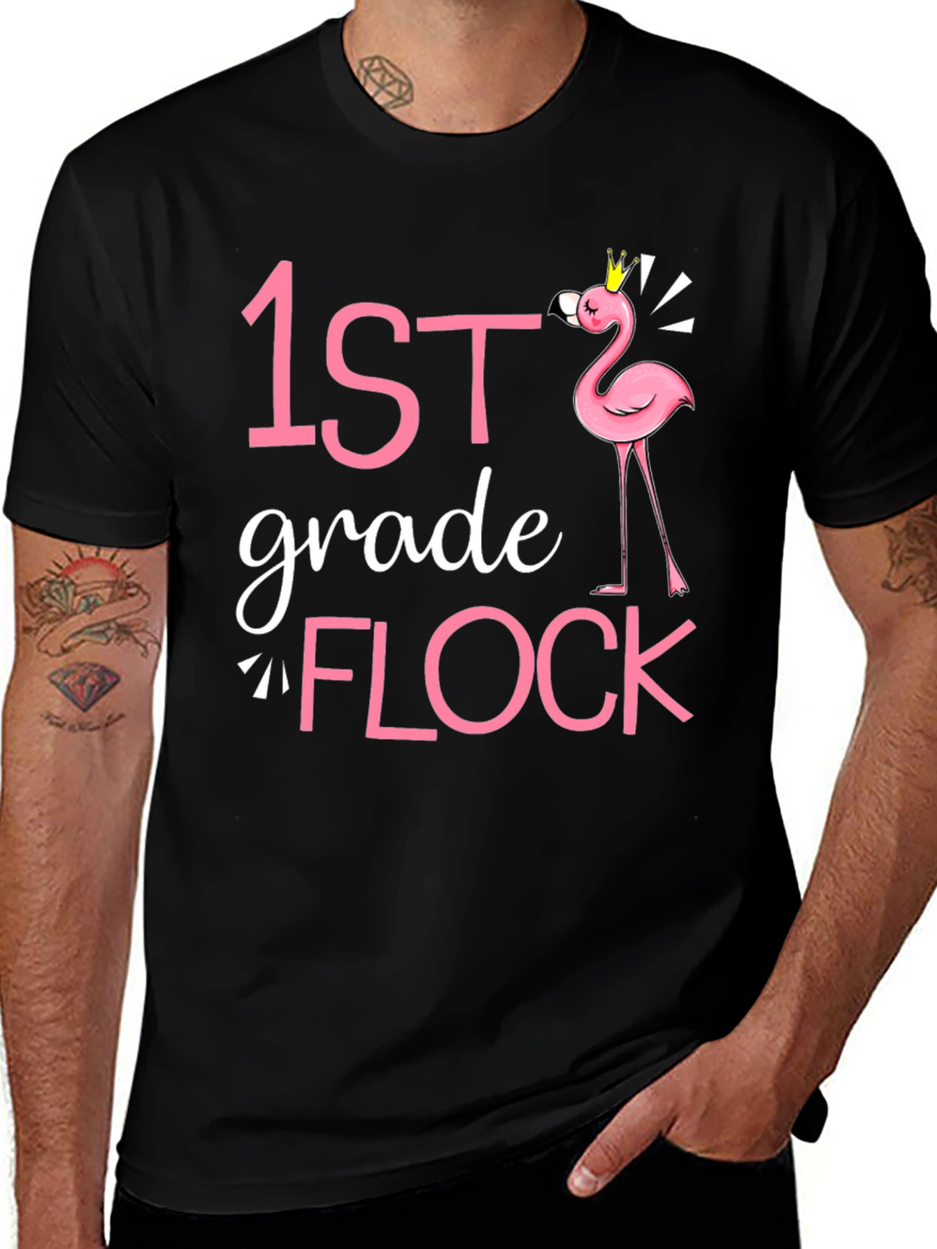 1st Grade Flock Flamingo Teacher Shirt