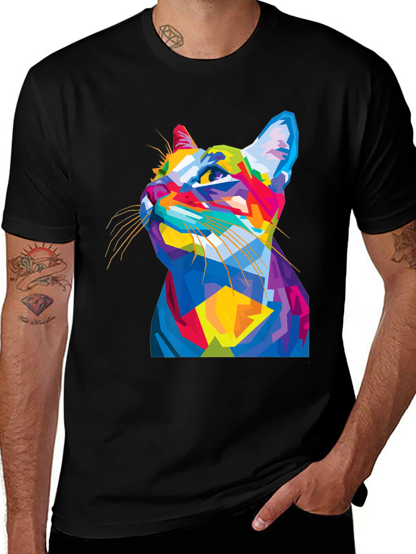 Variant 29 of Abstract Cat Graphic Tee - Men's Black T-Shirt