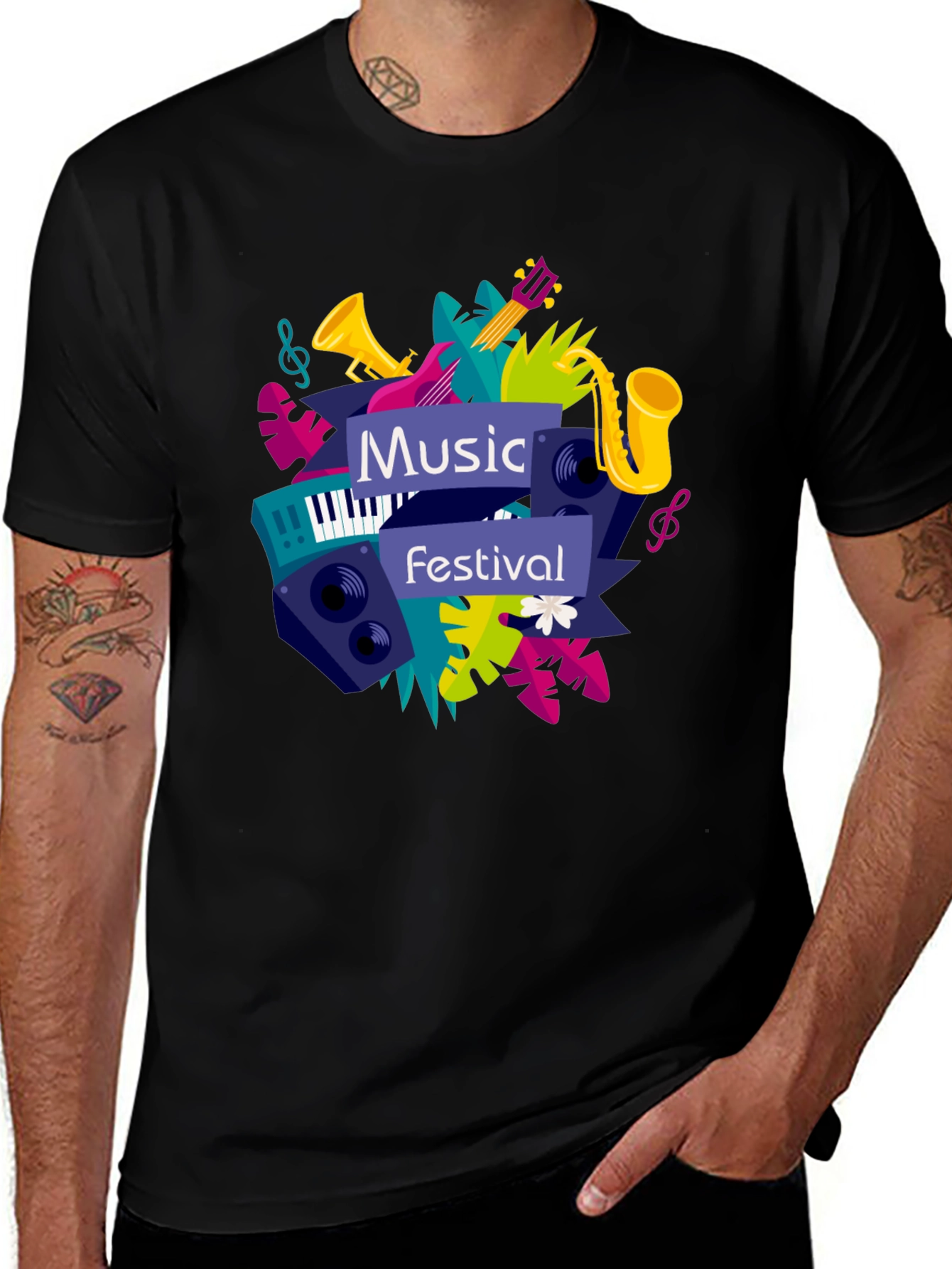 Variant 12 of Music Festival Graphic Tee - Black Cotton T-Shirt