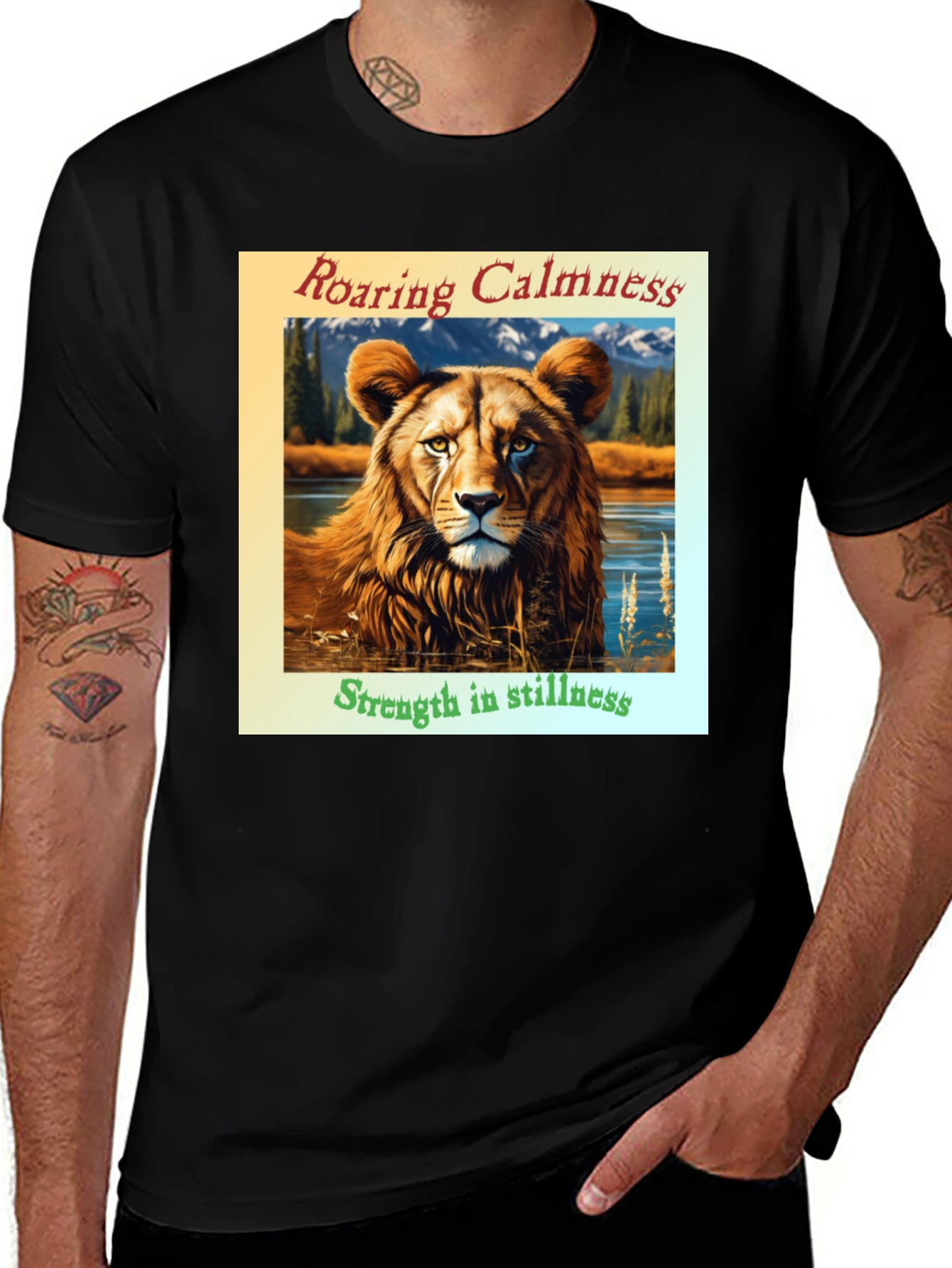 Variant 18 of Roaring Calmness Lion Graphic Tee - Strength in Stillness