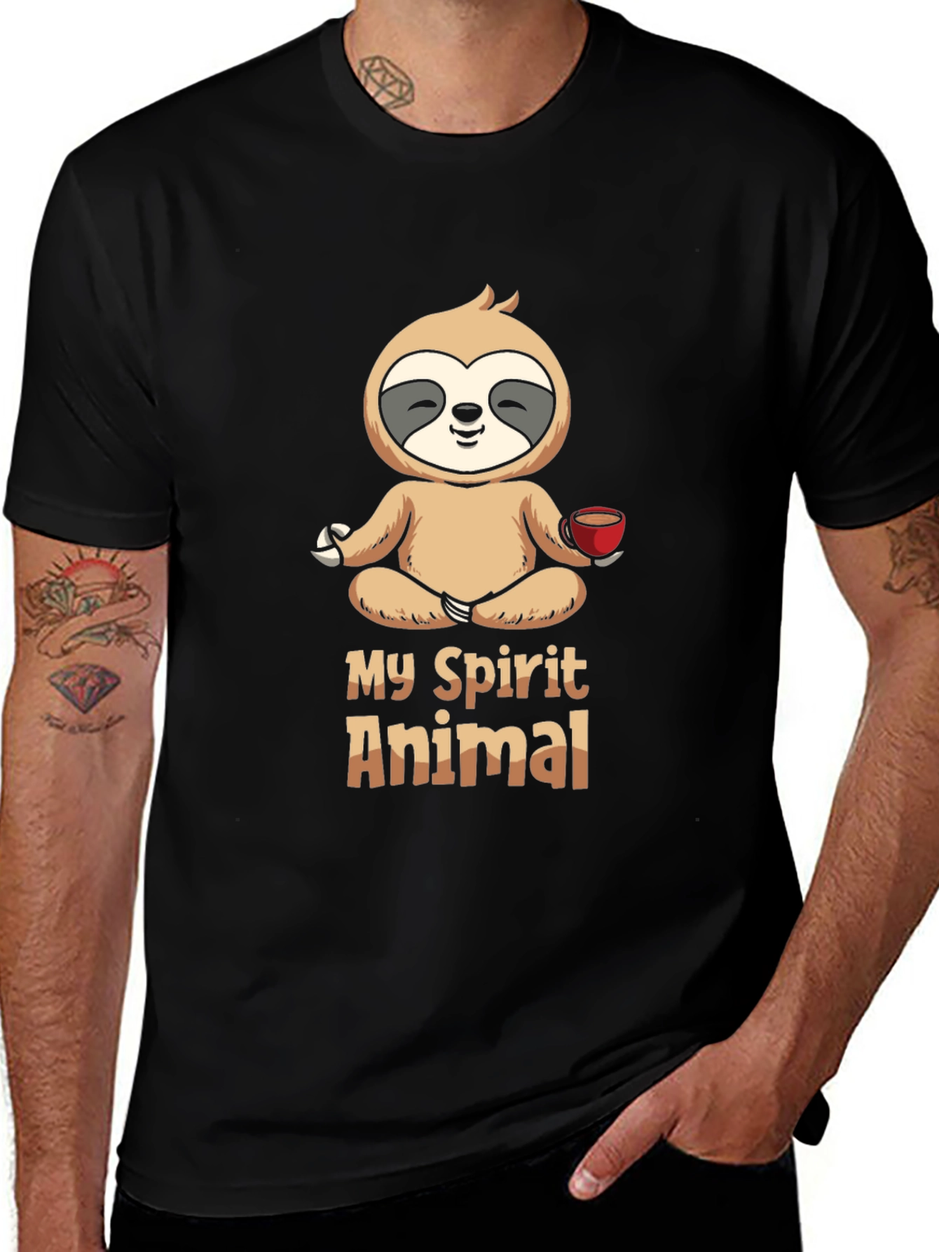 Black My Spirit Animal Sloth Meditation Black T-Shirt main image