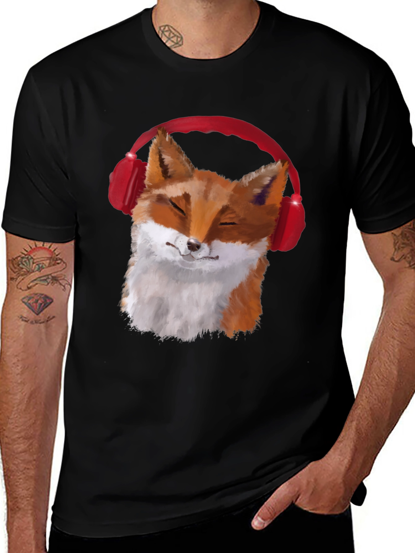 Variant 3 of Fox with Headphones Graphic T-Shirt