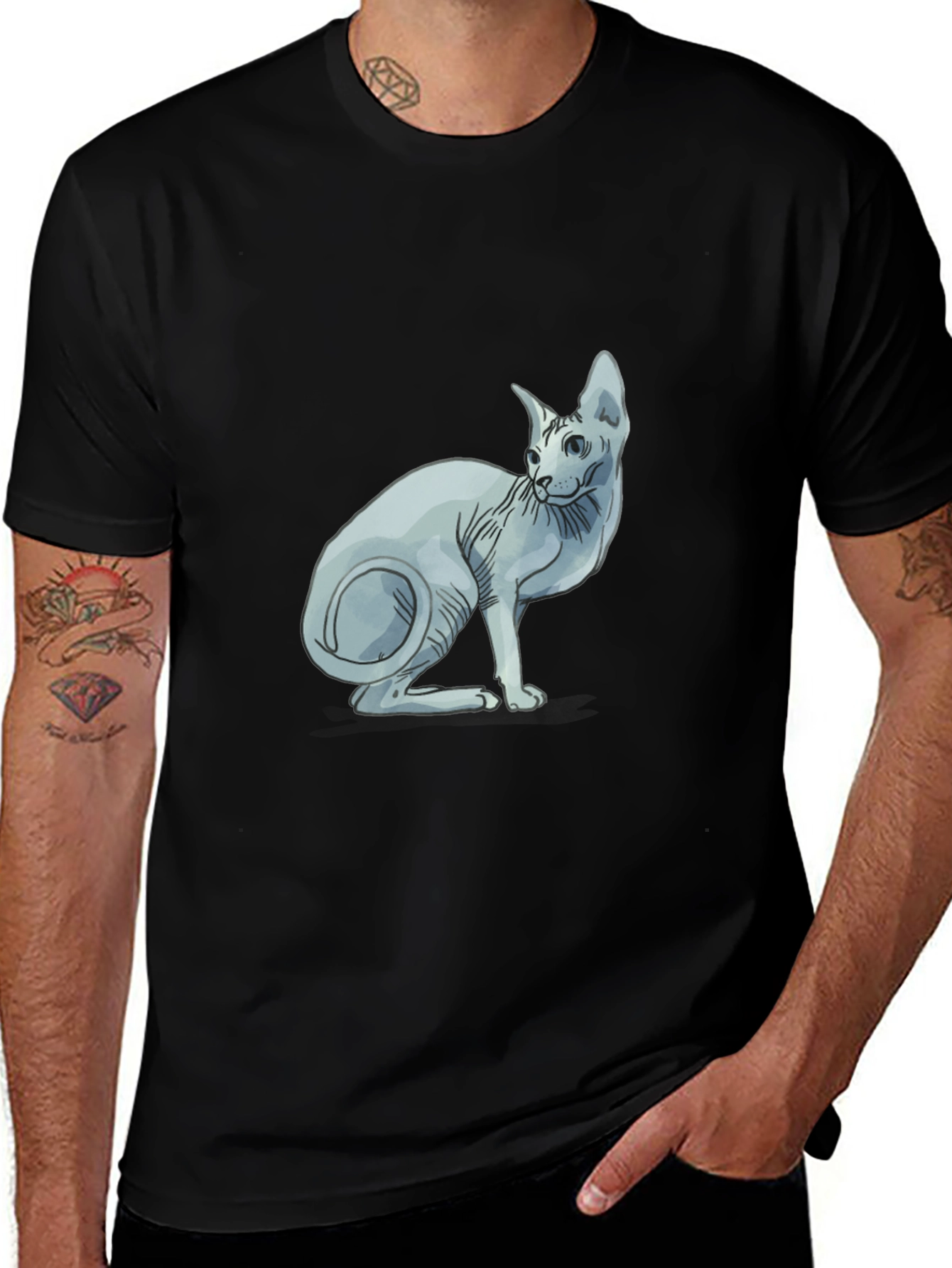 Variant 7 of Sphynx Cat Graphic Tee - Black