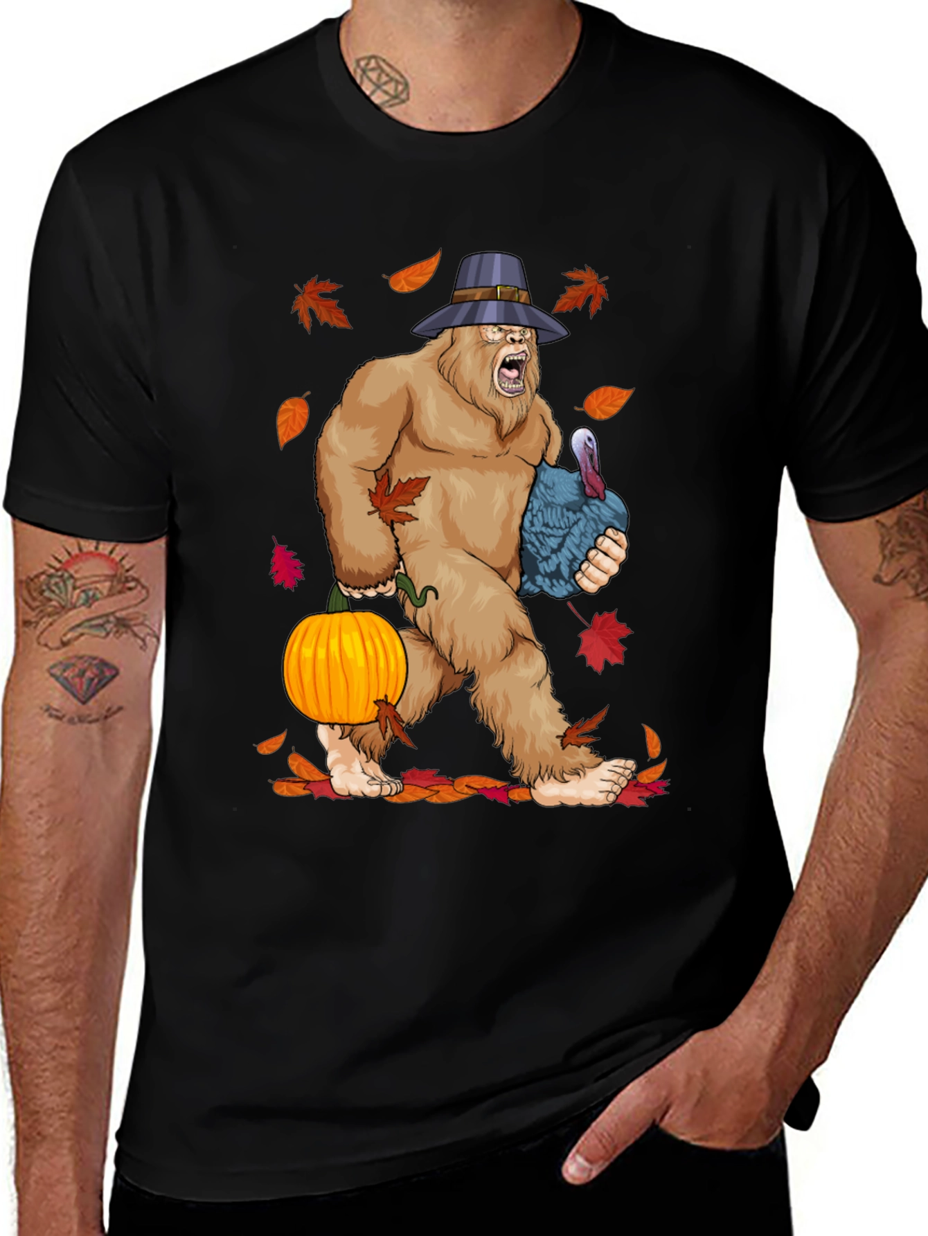 Thanksgiving Bigfoot T-Shirt - Pilgrim Sasquatch