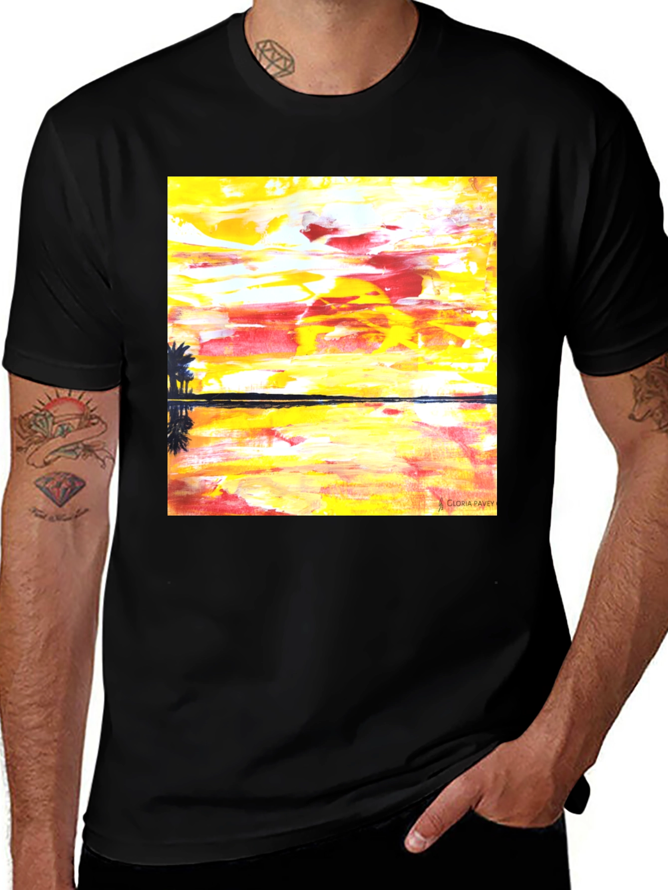 Variant 21 of Abstract Sunset Graphic Tee - Men's Black T-Shirt