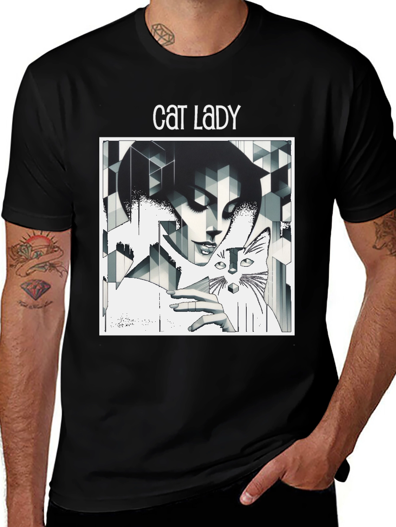 Variant 25 of Cat Lady Graphic Tee - Unisex Black T-Shirt