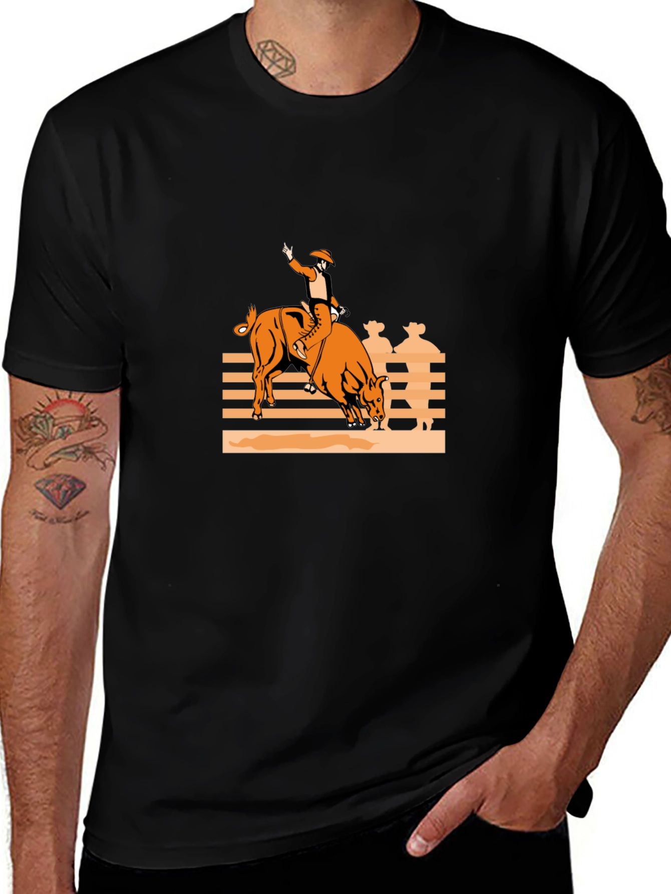 Variant 24 of Bull Rider Graphic Tee - Black Cotton Comfort