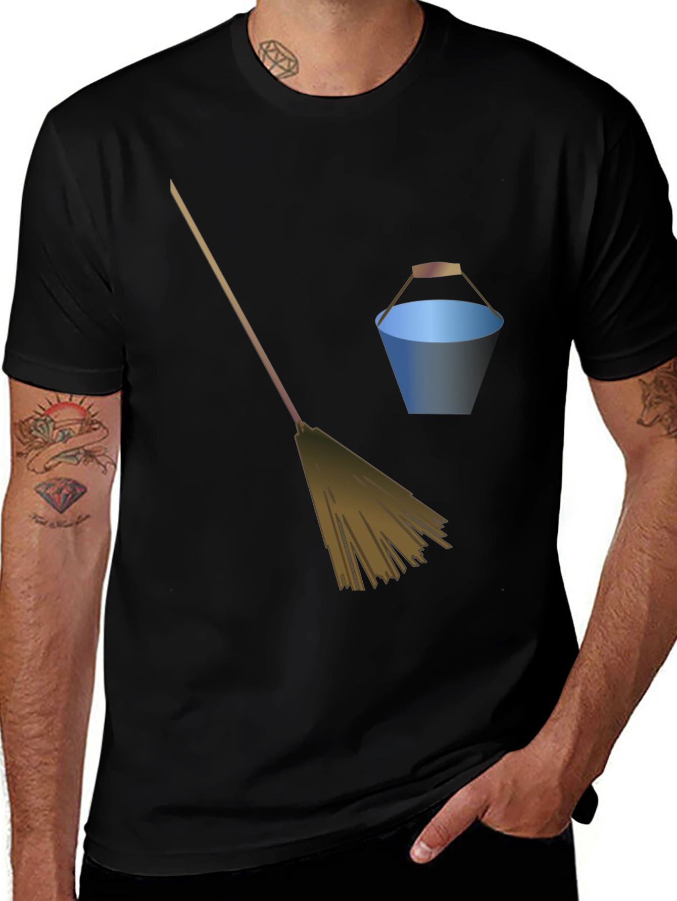 Variant 12 of Broom and Bucket Graphic Tee - Black Cotton Blend