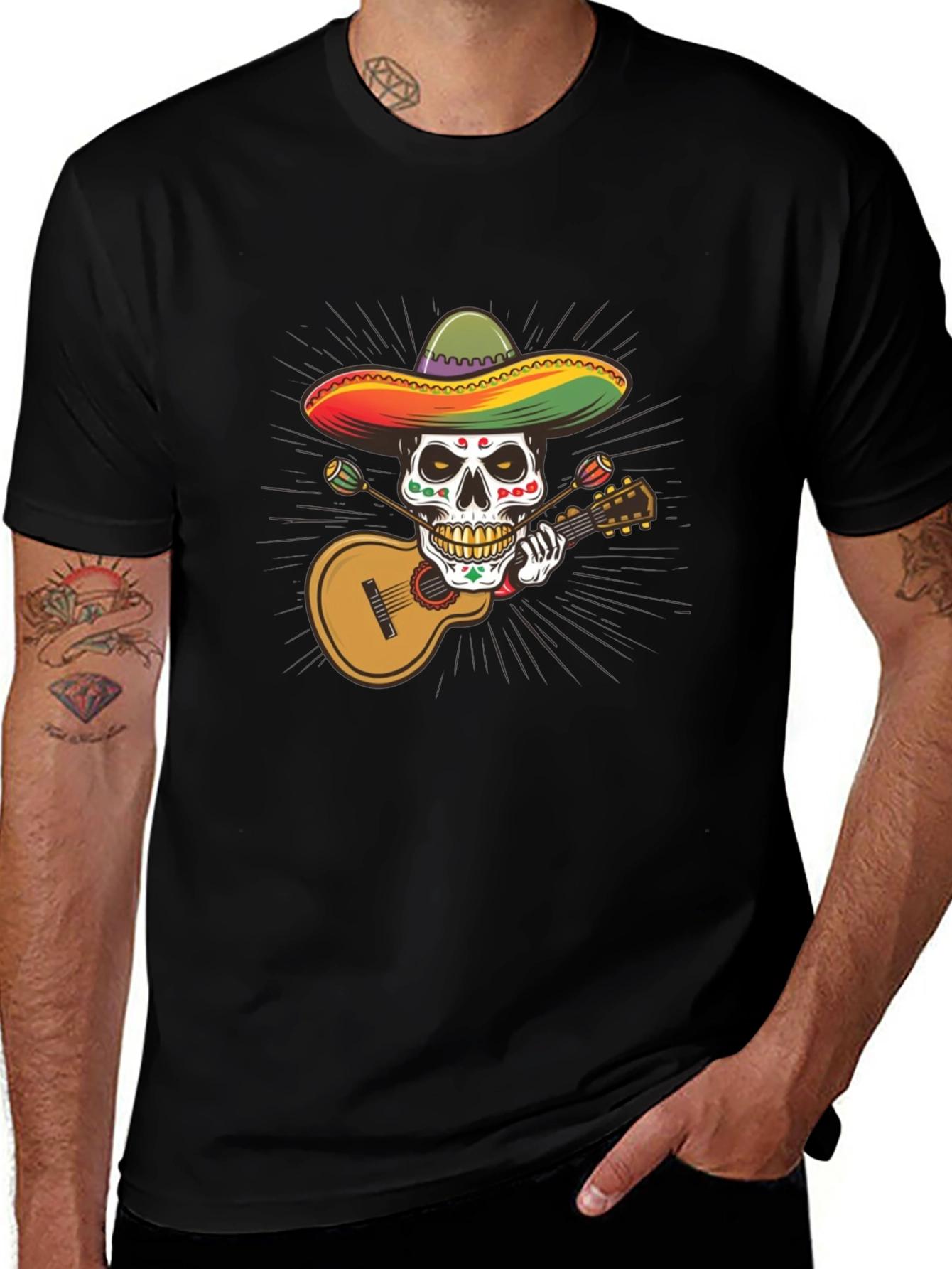 Variant 30 of Day of the Dead Skull T-Shirt - Guitar Player
